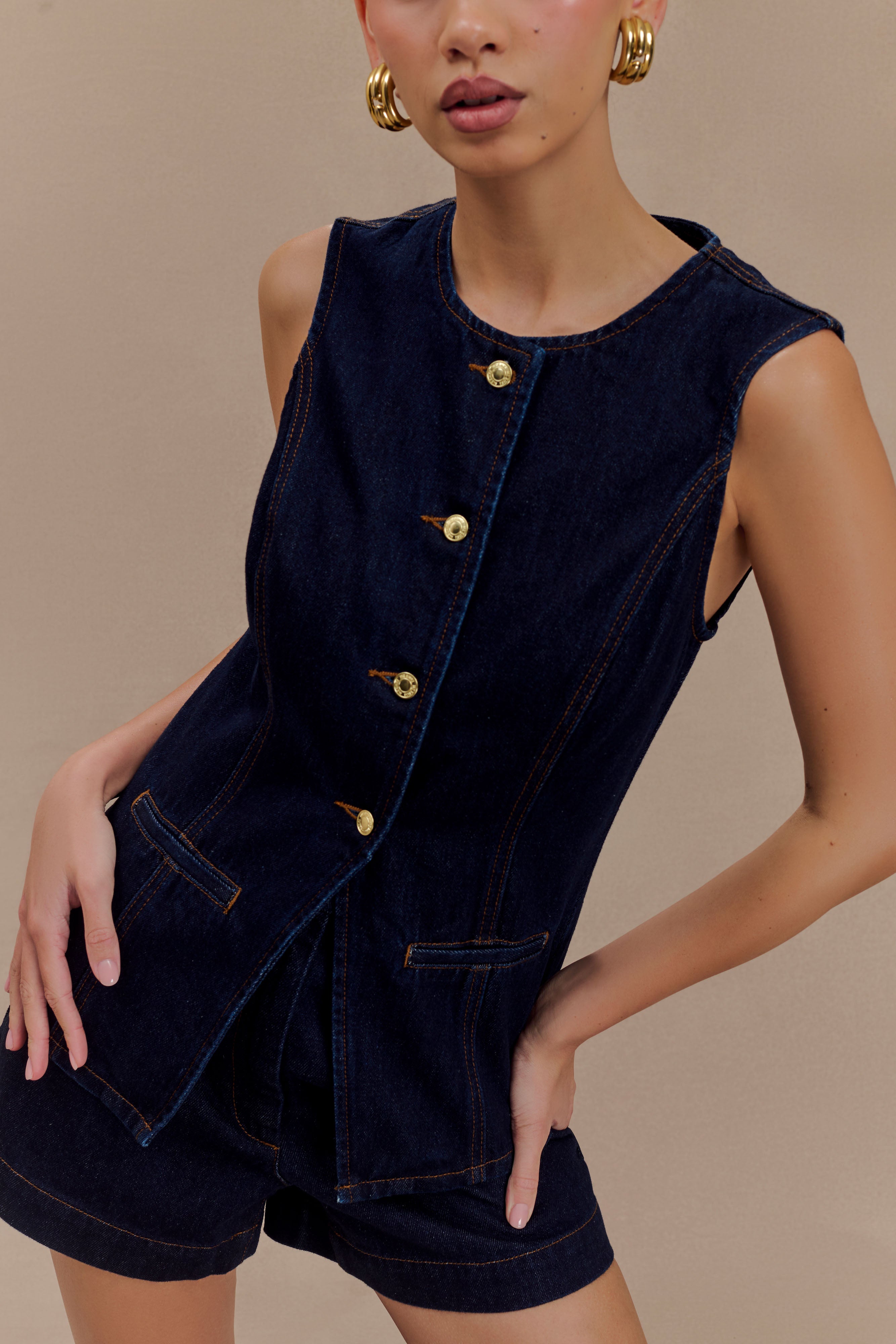 Abel Denim Button Up Top - Indigo Blue - Image 8