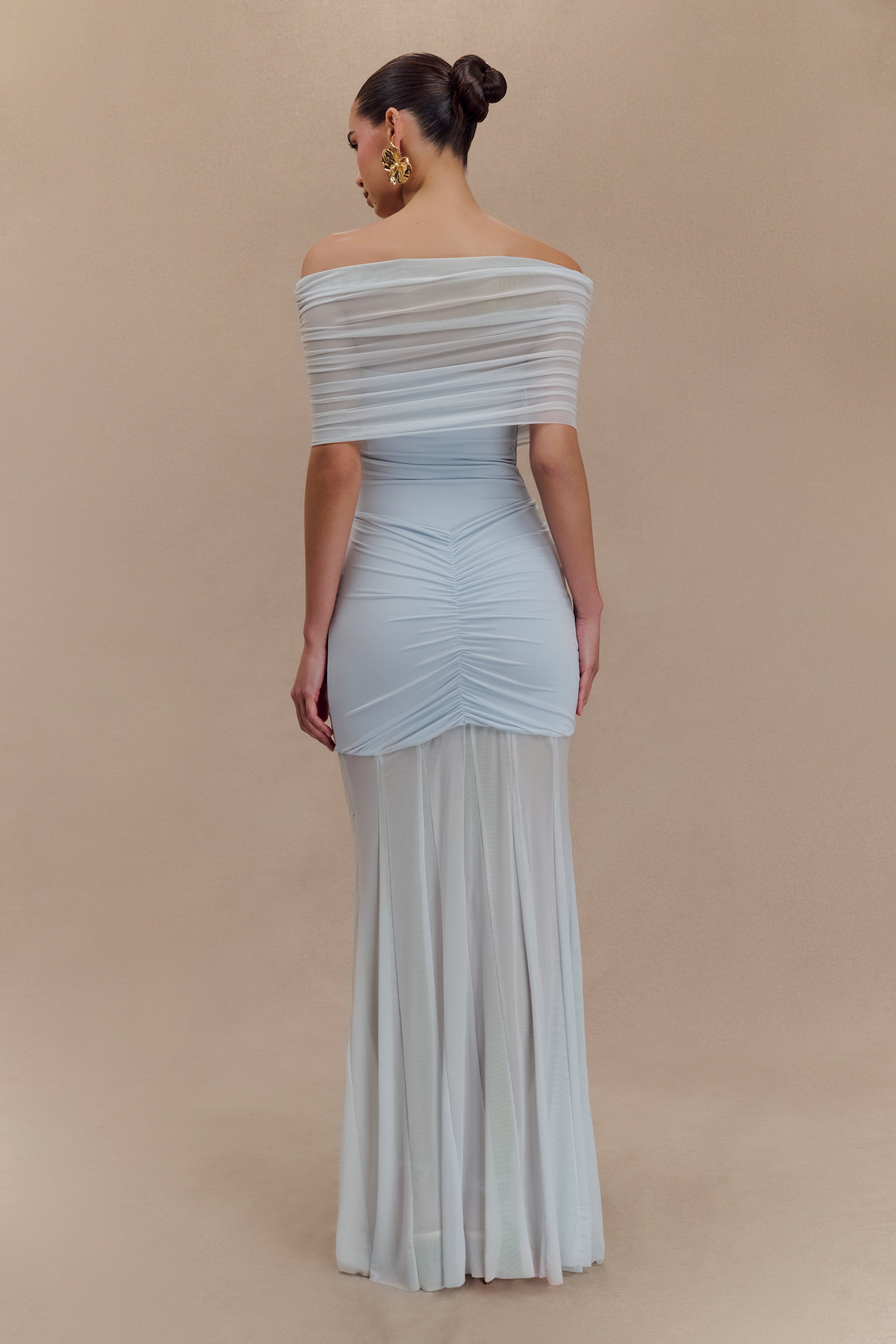 Alternative view of Caspian Slinky And Mesh Off Shoulder Maxi Dress - Pale Blue
