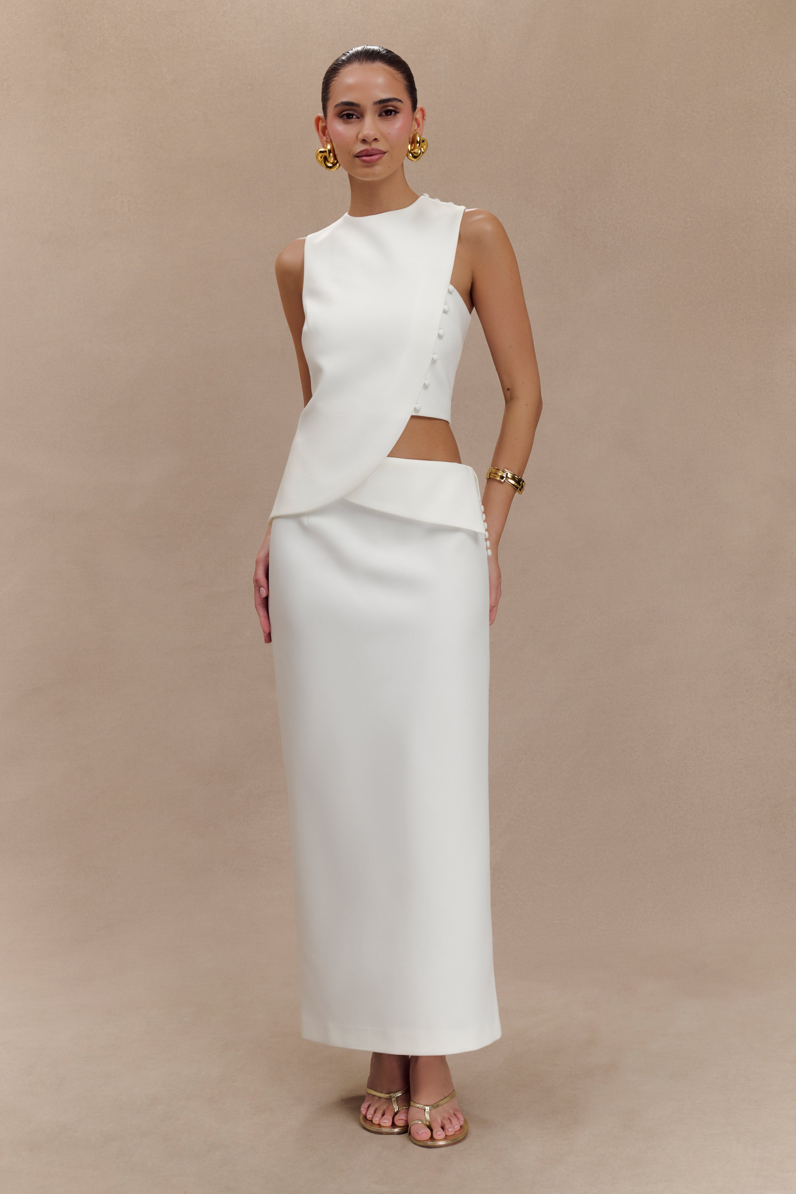 Astrid Asymmetric Sleeveless Suiting Top - White - Image 4