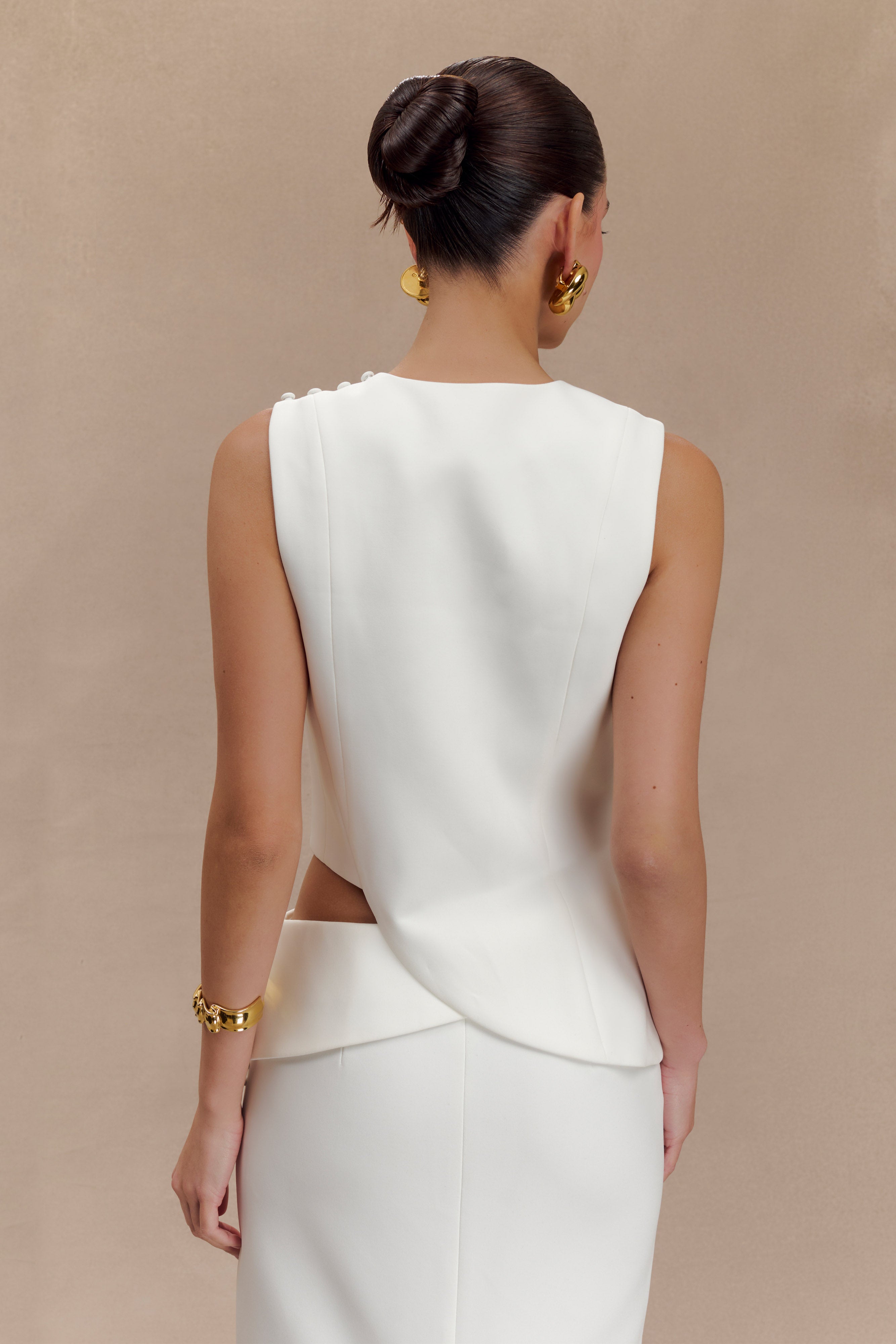 Alternative view of Astrid Asymmetric Sleeveless Suiting Top - White
