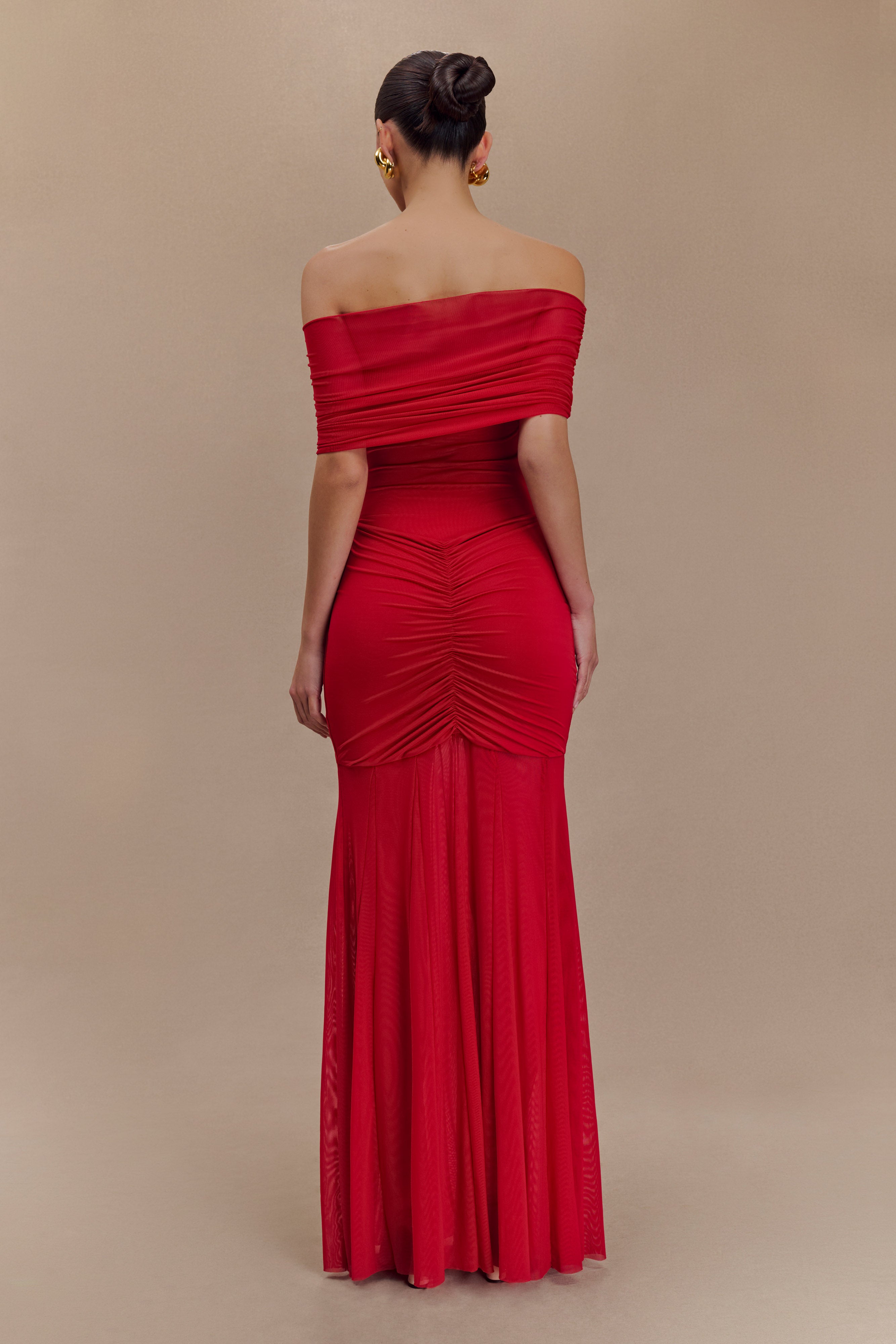 Alternative view of Caspian Slinky And Mesh Off Shoulder Maxi Dress - Ruby