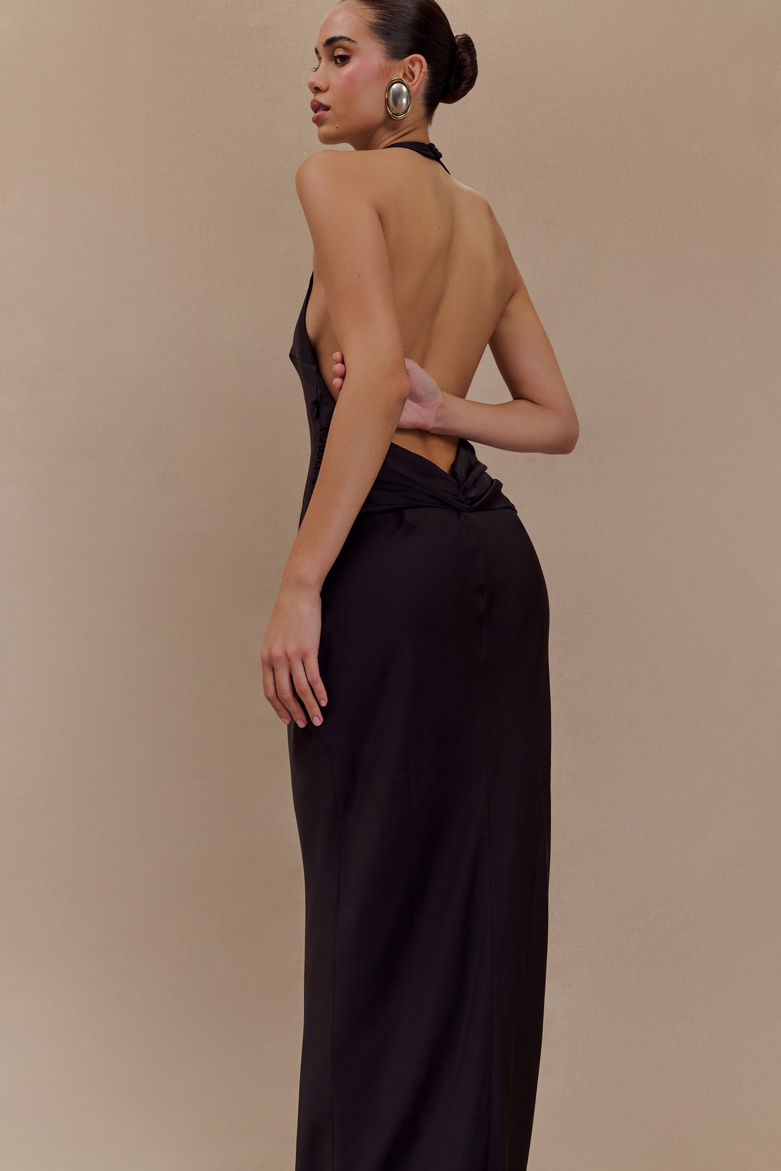 Rinna Satin Halter Maxi Dress - Black - Image 3