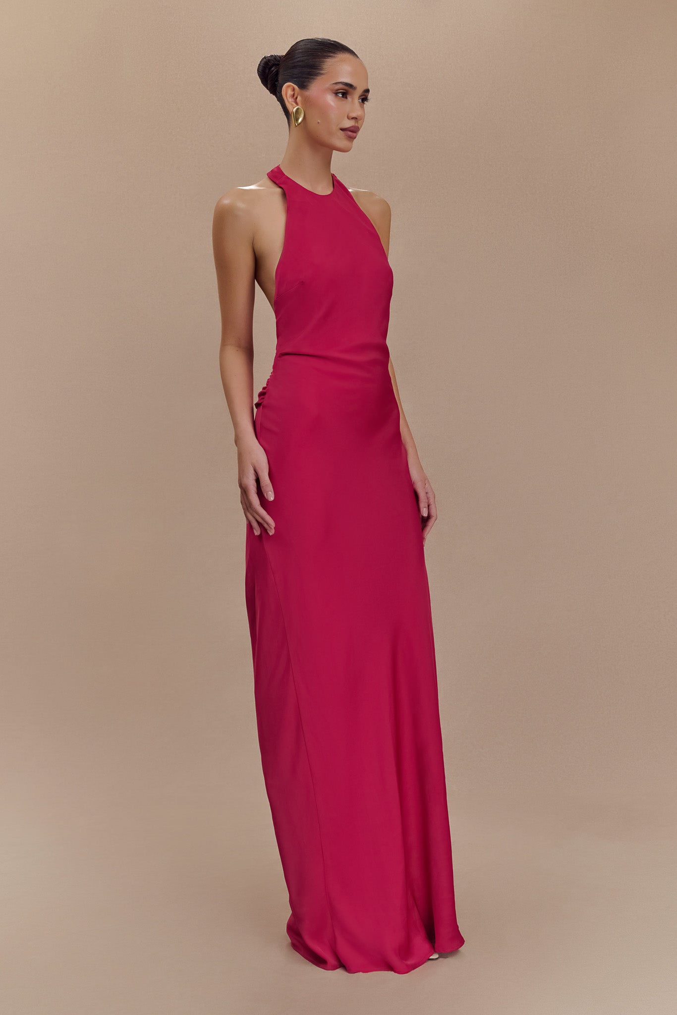 Rinna Satin Halter Maxi Dress - Pink Cherry - Image 3