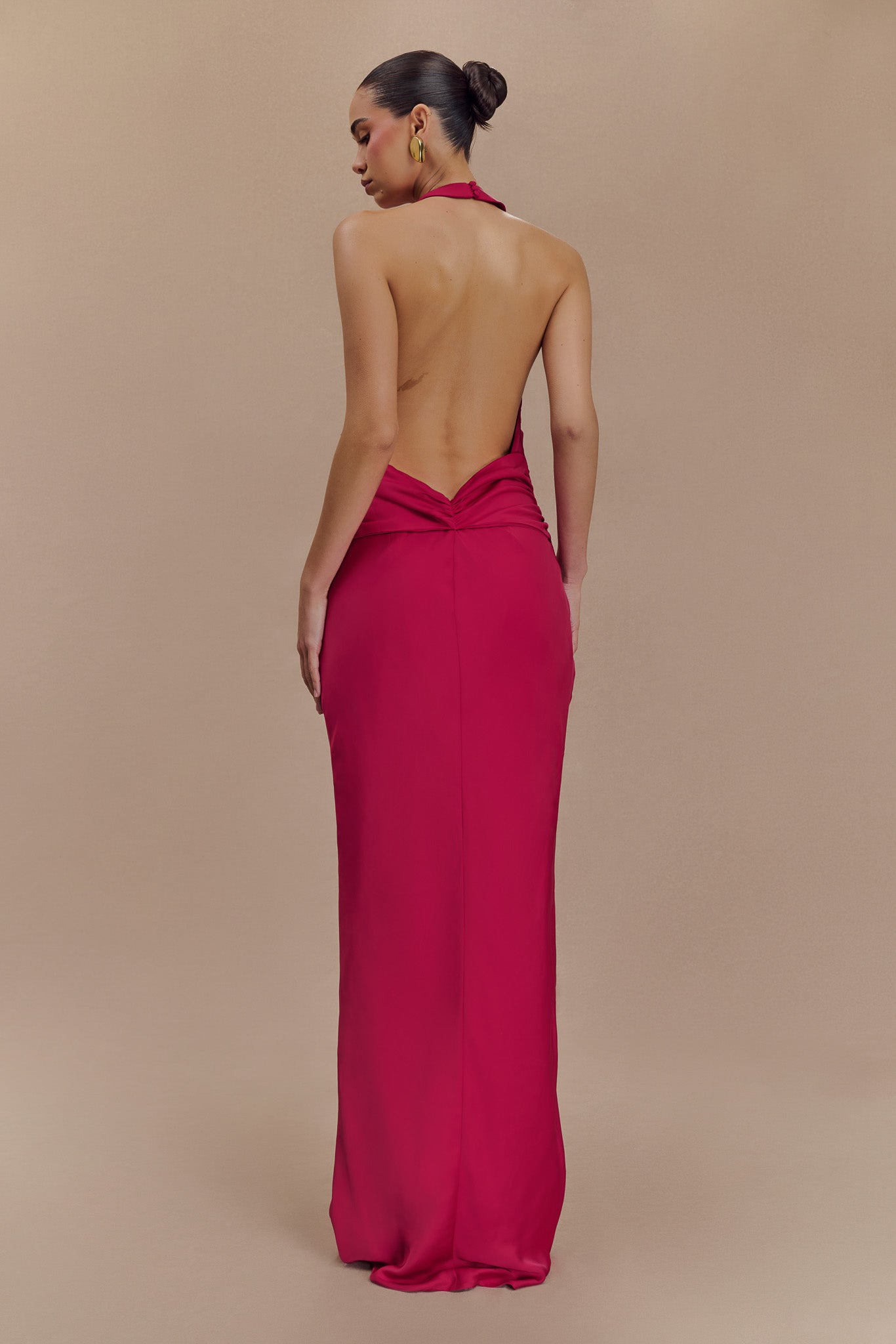 Alternative view of Rinna Satin Halter Maxi Dress - Pink Cherry