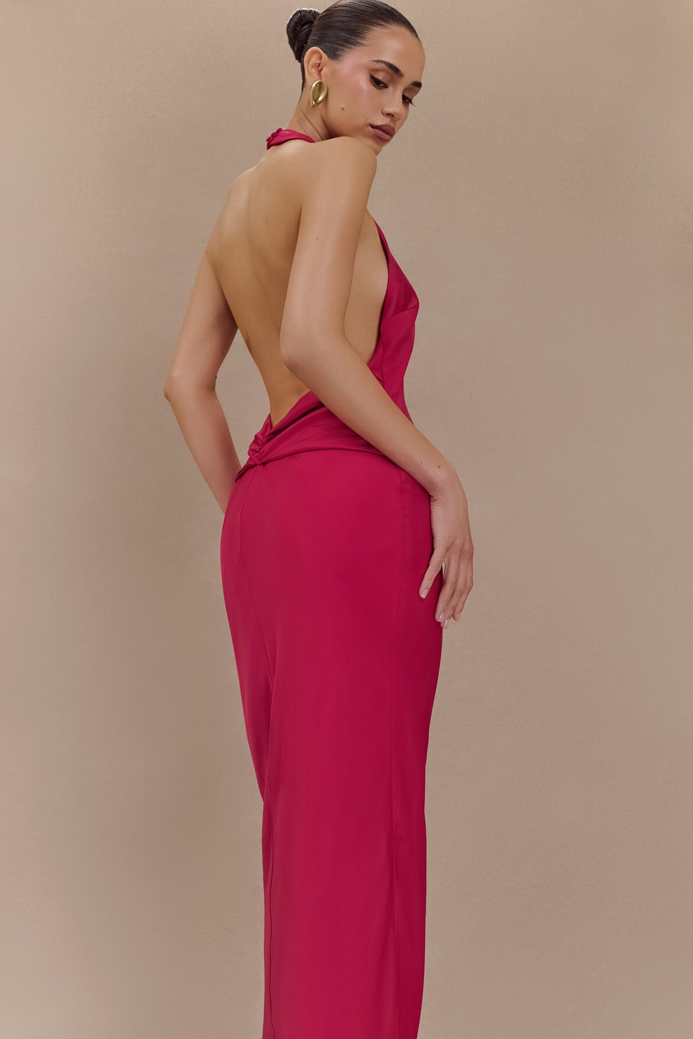 Rinna Satin Halter Maxi Dress - Pink Cherry - Image 5