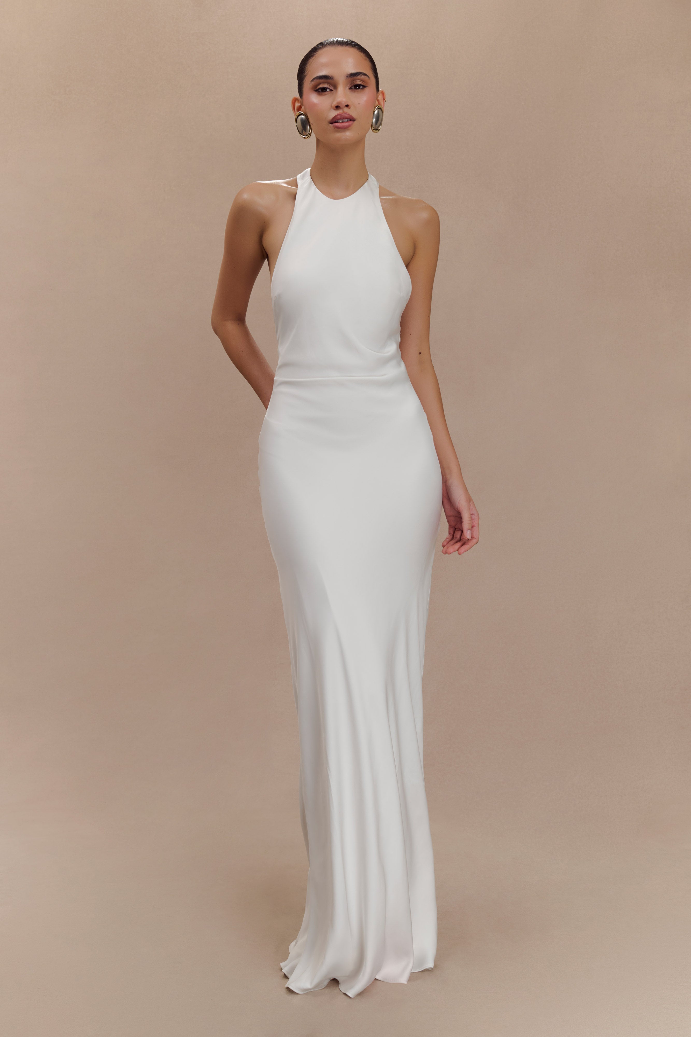 Rinna Satin Halter Maxi Dress - Ivory - Image 5