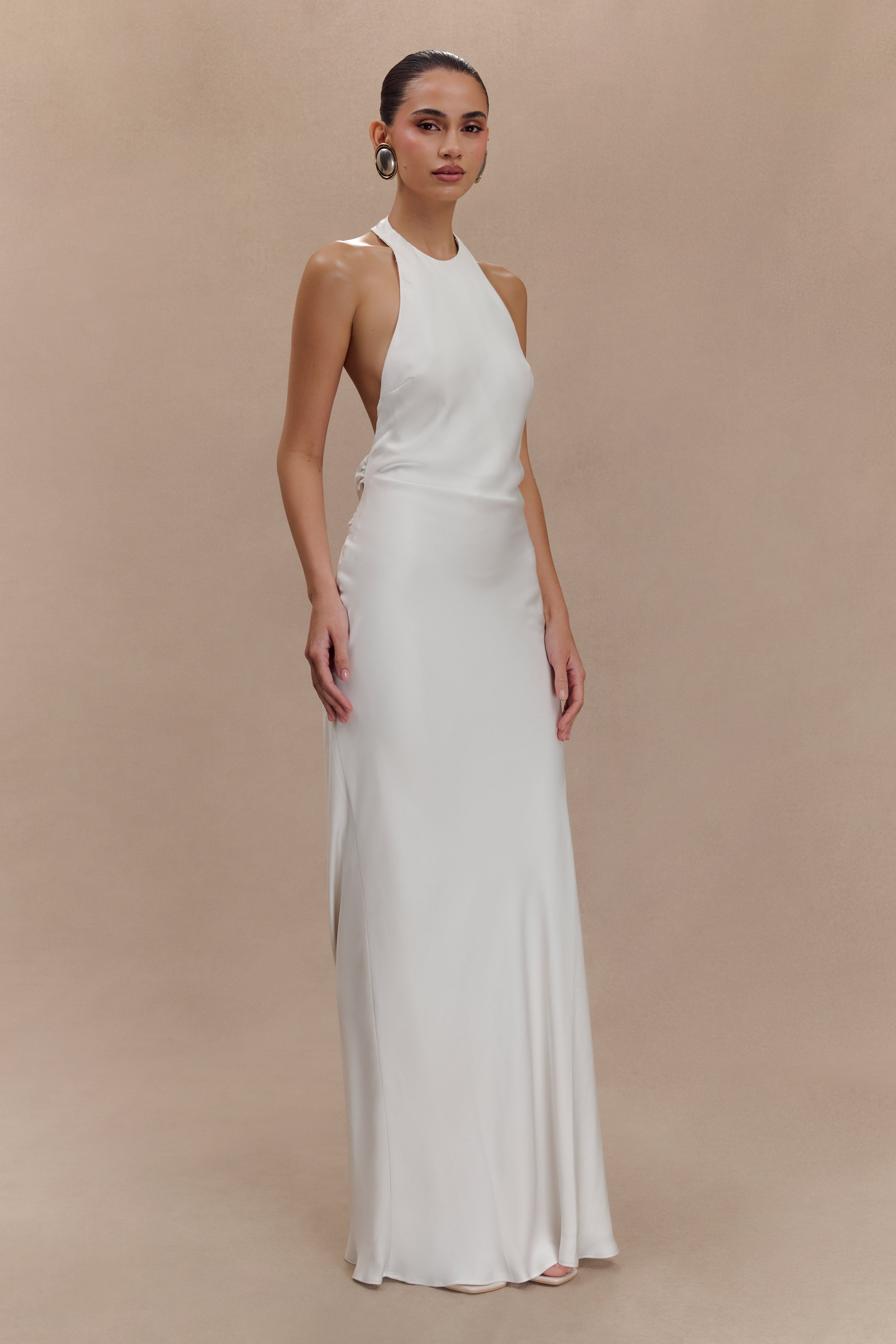 Rinna Satin Halter Maxi Dress - Ivory - Image 4
