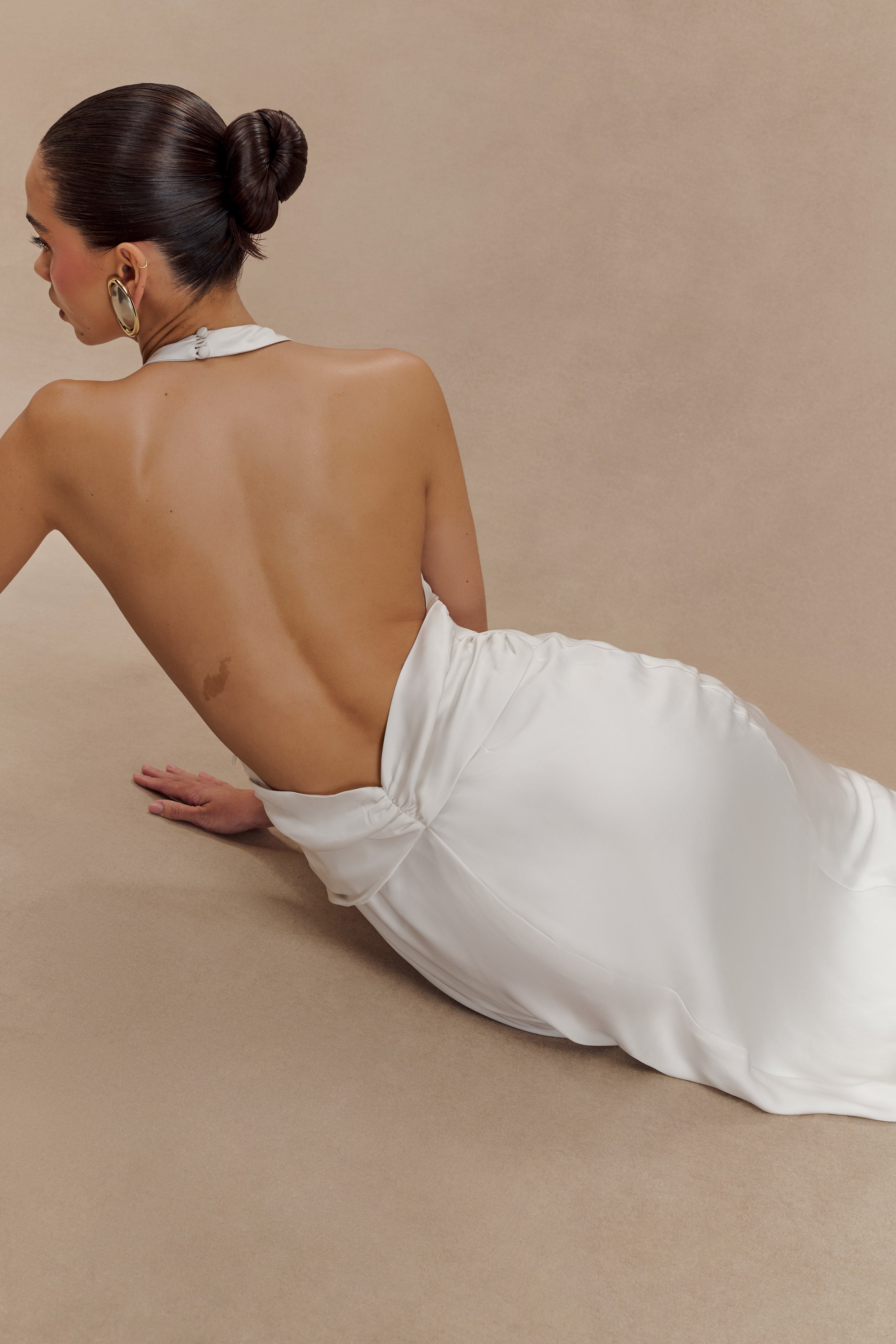 Rinna Satin Halter Maxi Dress - Ivory - Image 3