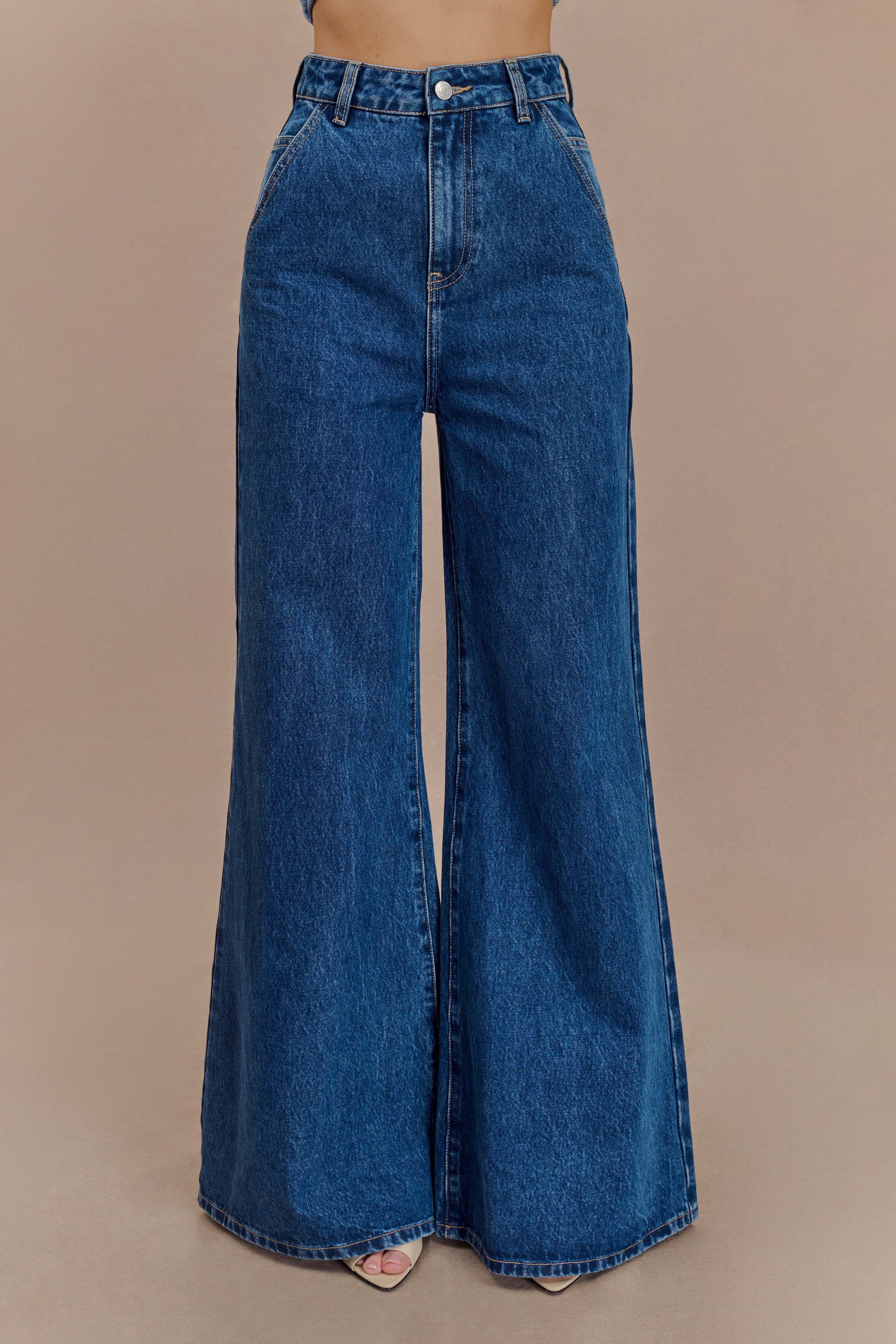 Alternative view of Jen Wide Leg Flare Denim Jeans - Dark Blue