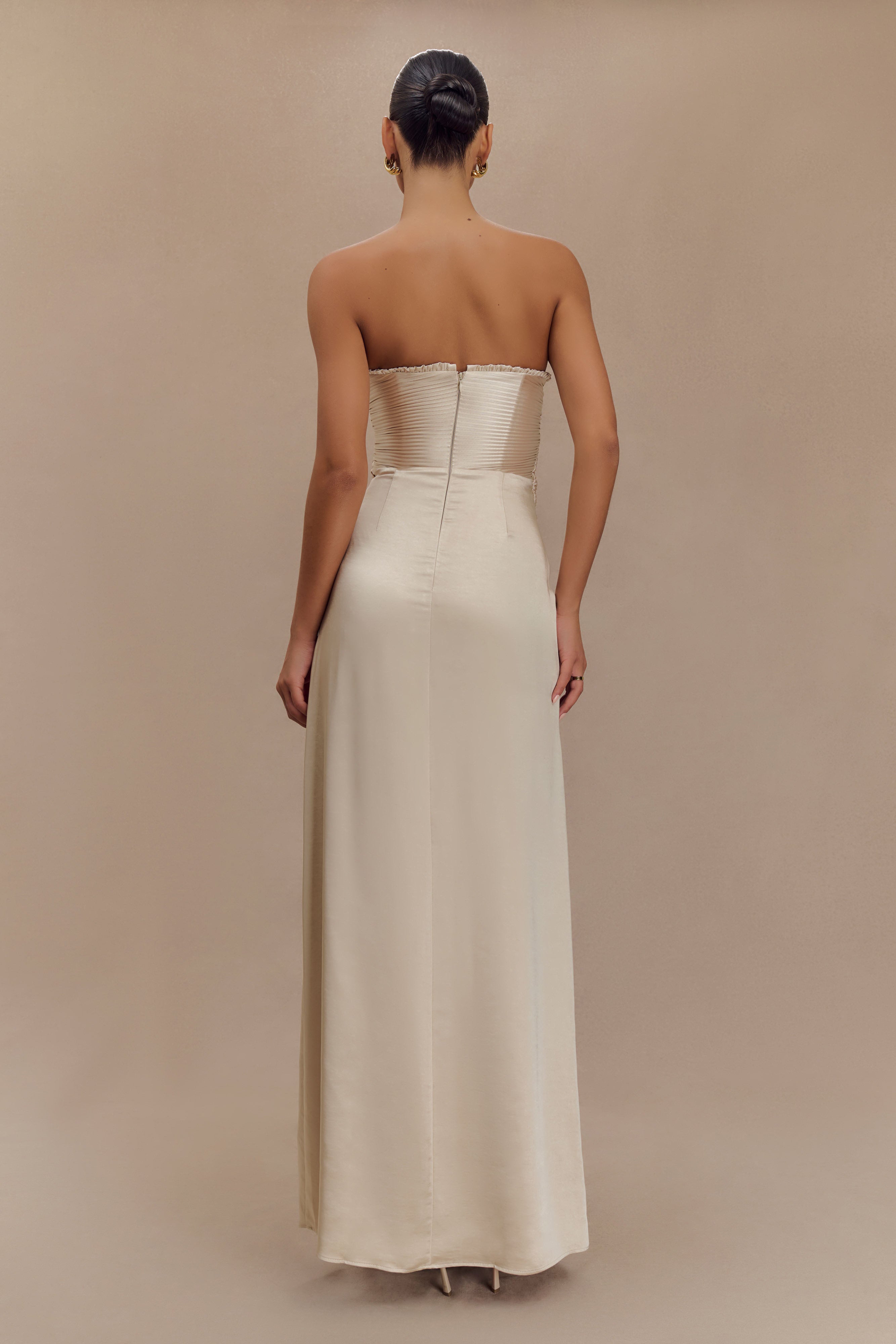 Alternative view of Larissa Satin Maxi Dress With Ruched Petals - Blush Gold