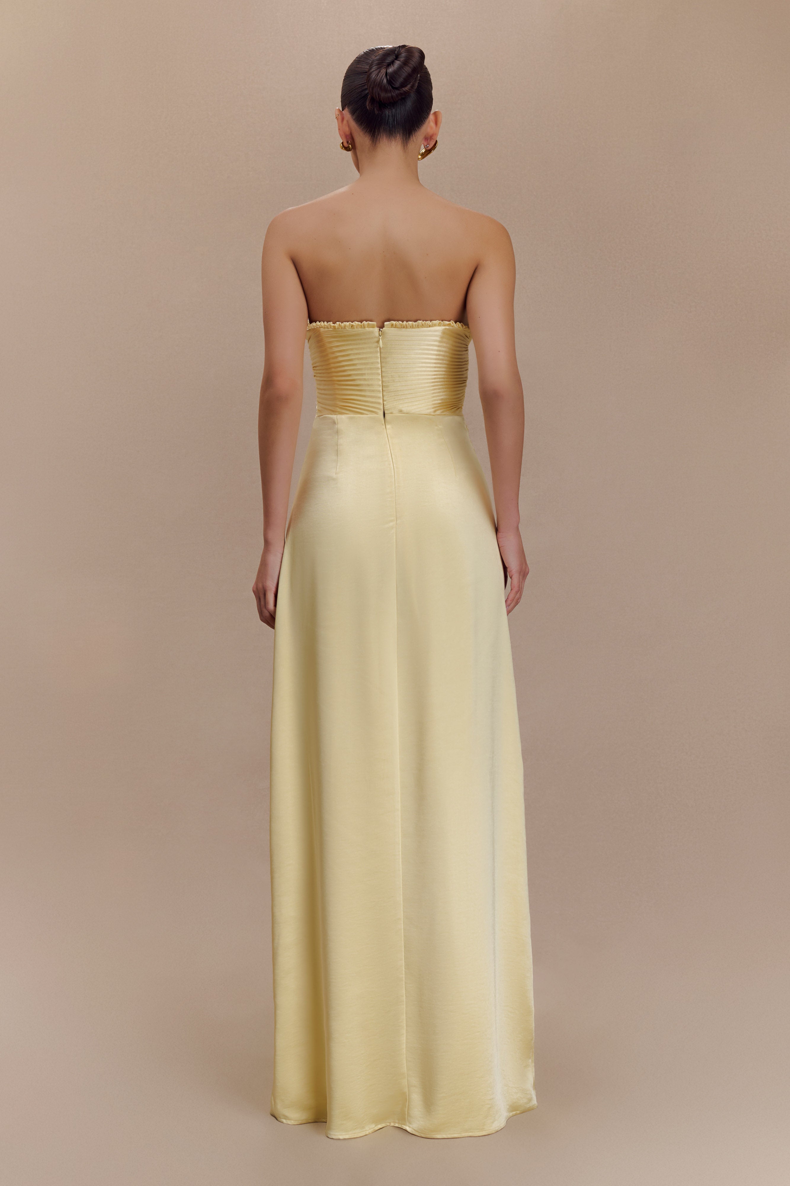 Alternative view of Larissa Satin Maxi Dress With Ruched Petals - Lemon
