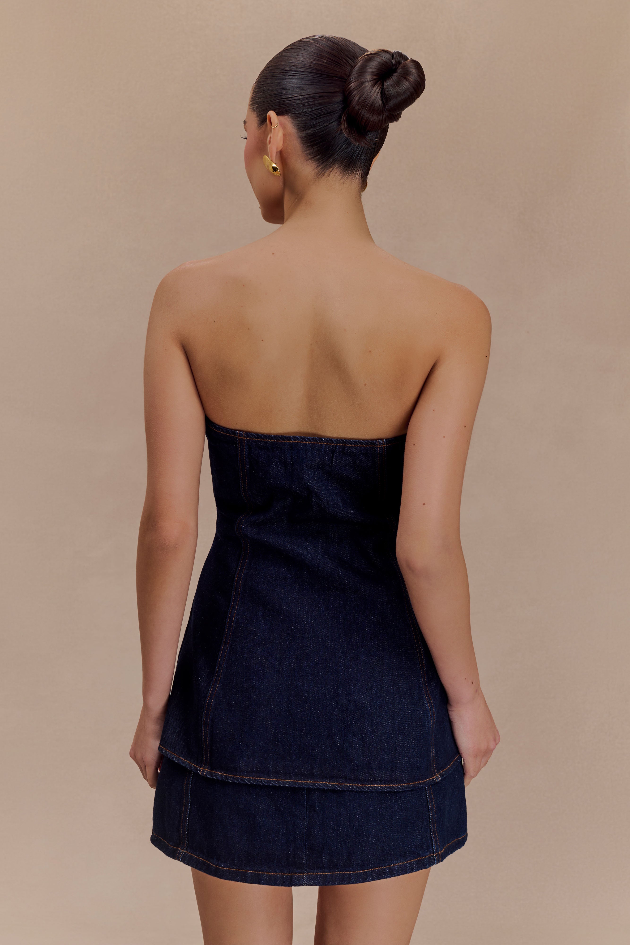 Alternative view of Lennox Strapless Long Line Button Top - Indigo Blue