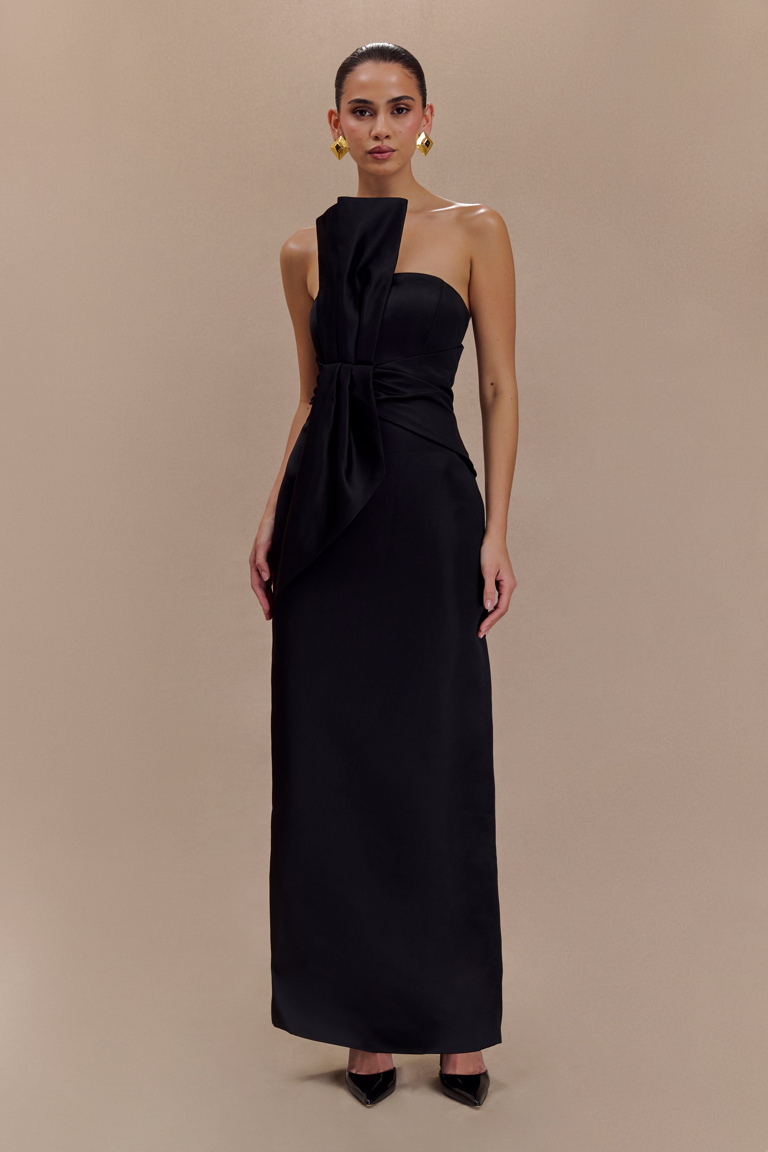 Cyrill Strapless Satin Structured Maxi Dress - Black - Image 3