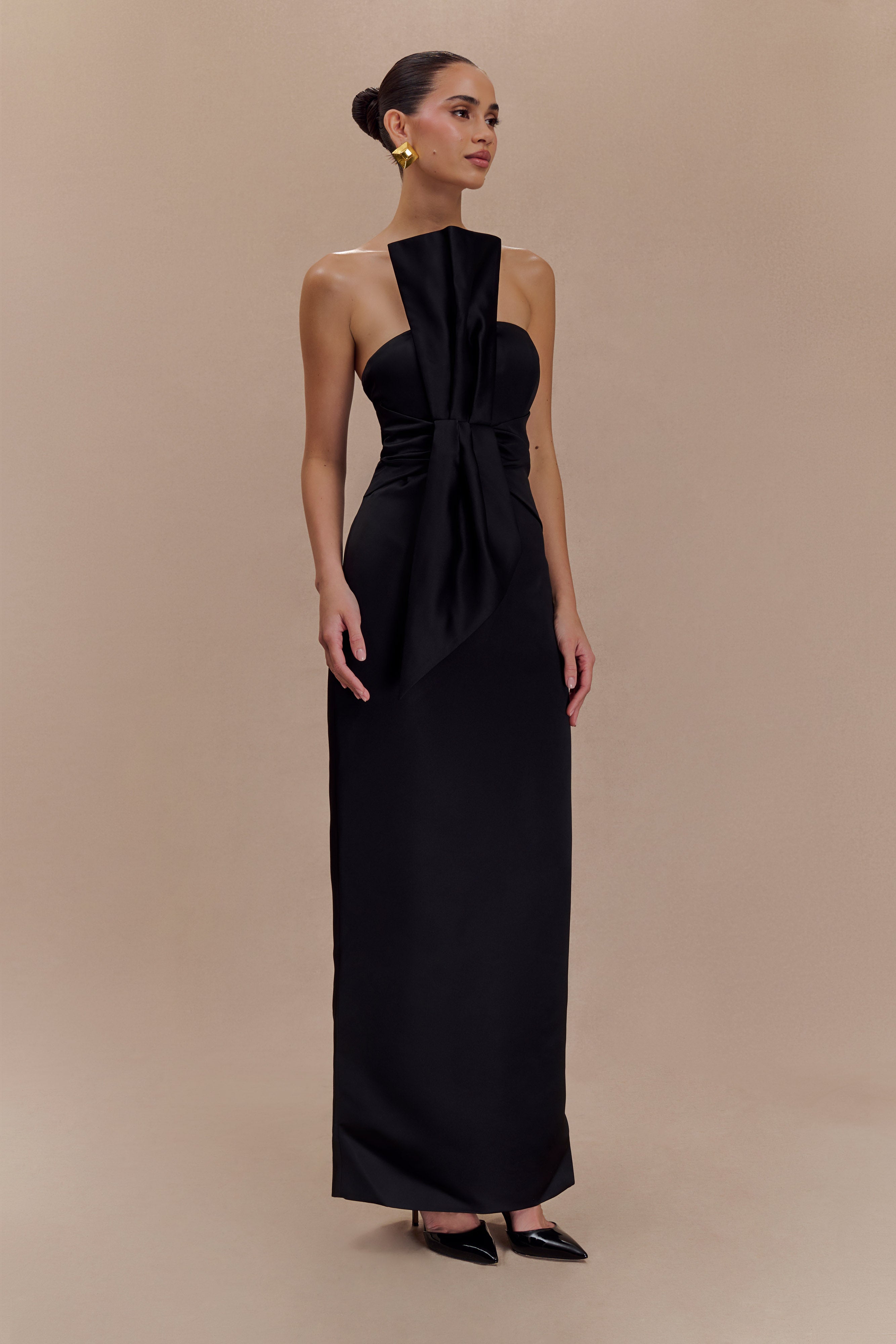 Cyrill Strapless Satin Structured Maxi Dress - Black - Image 6