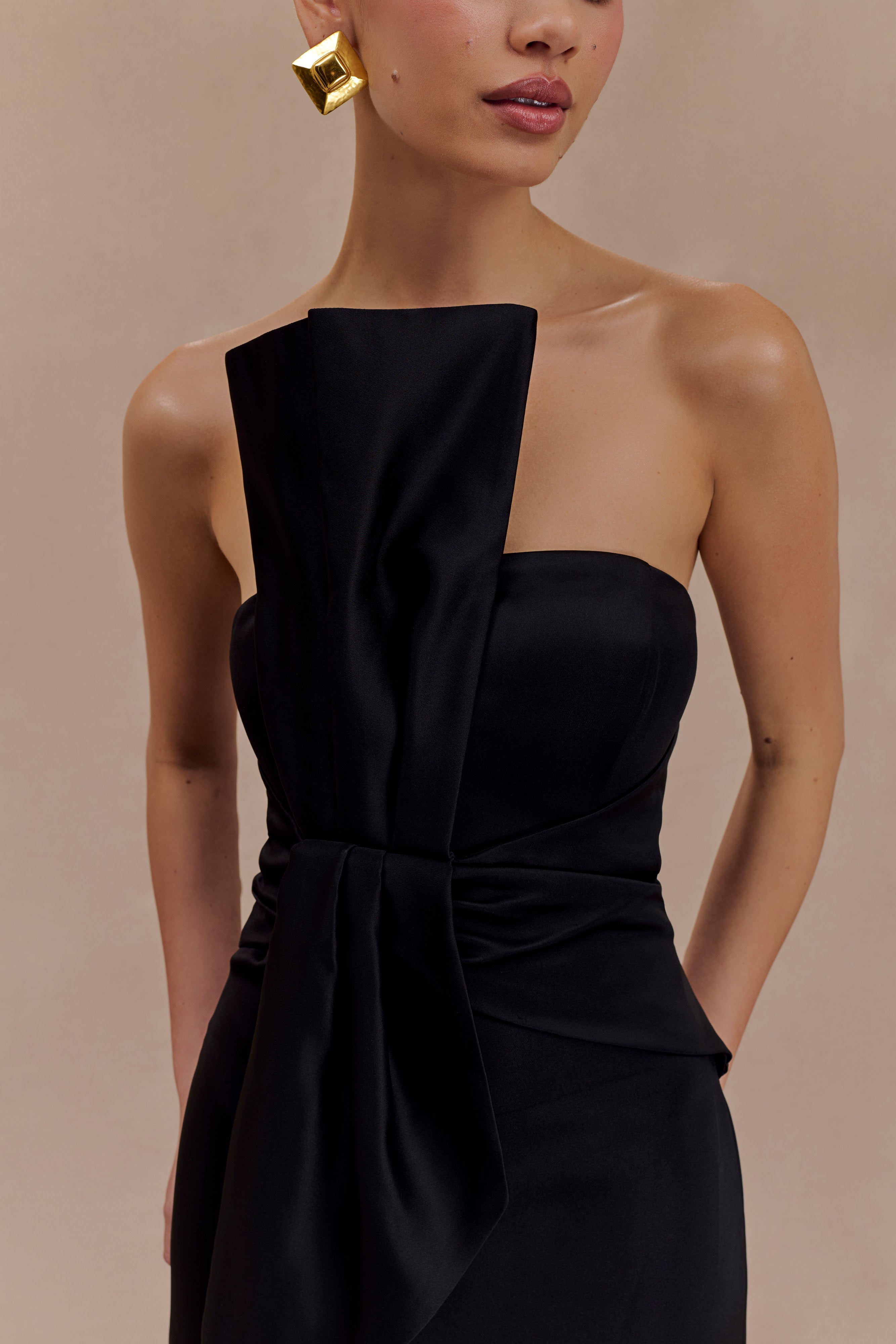 Cyrill Strapless Satin Structured Maxi Dress - Black - Image 5