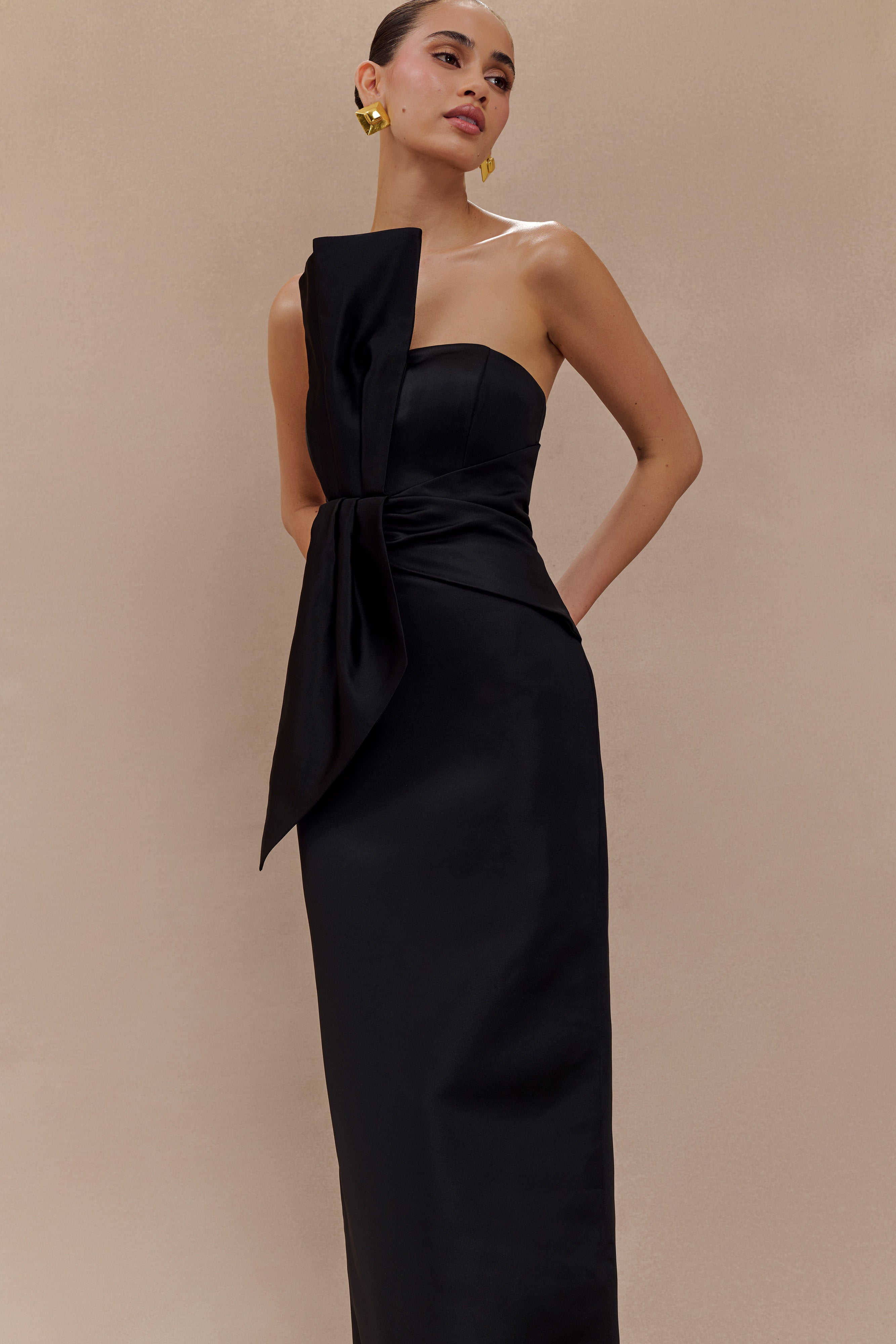 Cyrill Strapless Satin Structured Maxi Dress - Black - Image 7