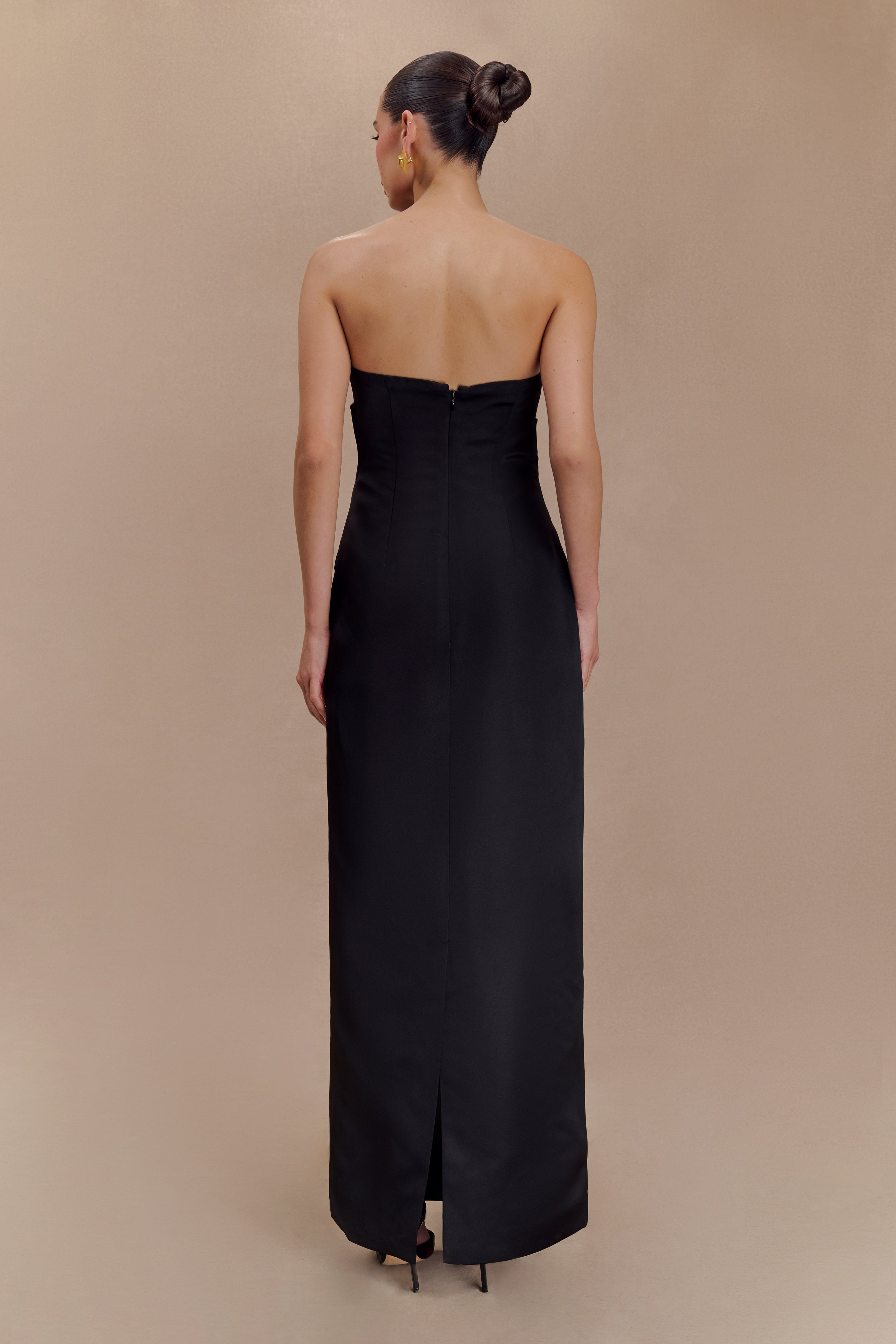 Cyrill Strapless Satin Structured Maxi Dress - Black - Image 4