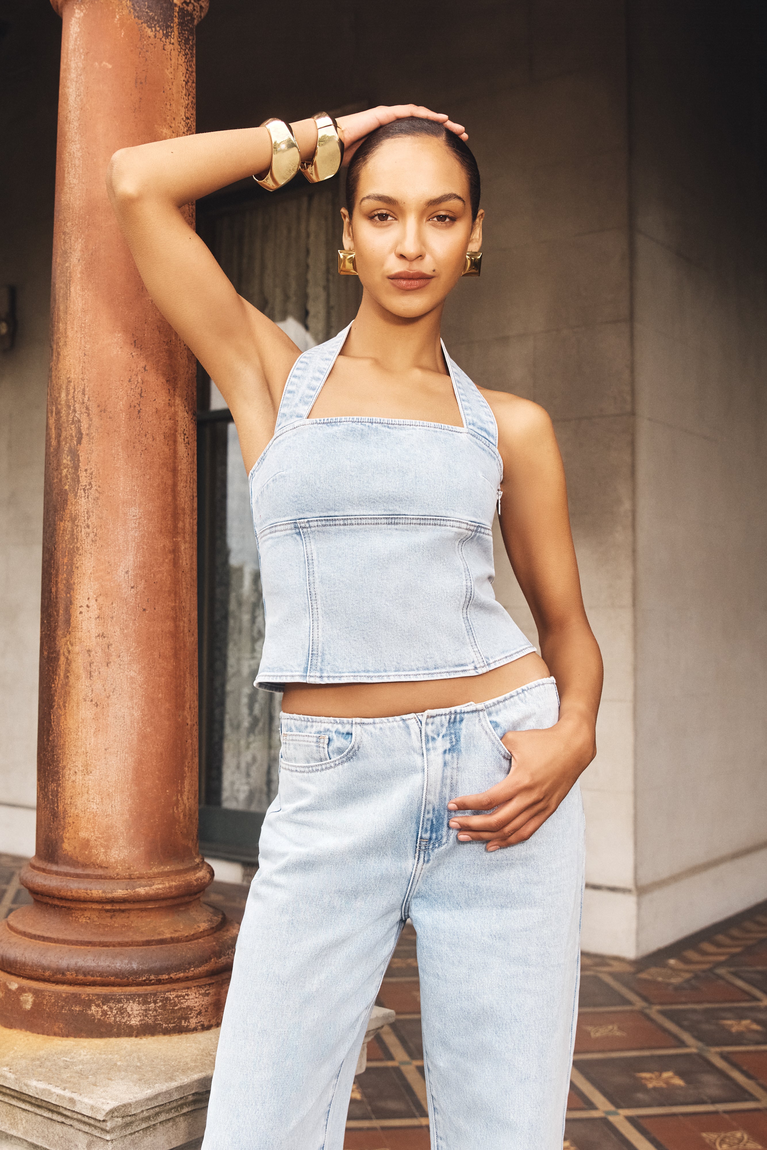 Alternative view of Dayna Denim Halter Top - Light Blue