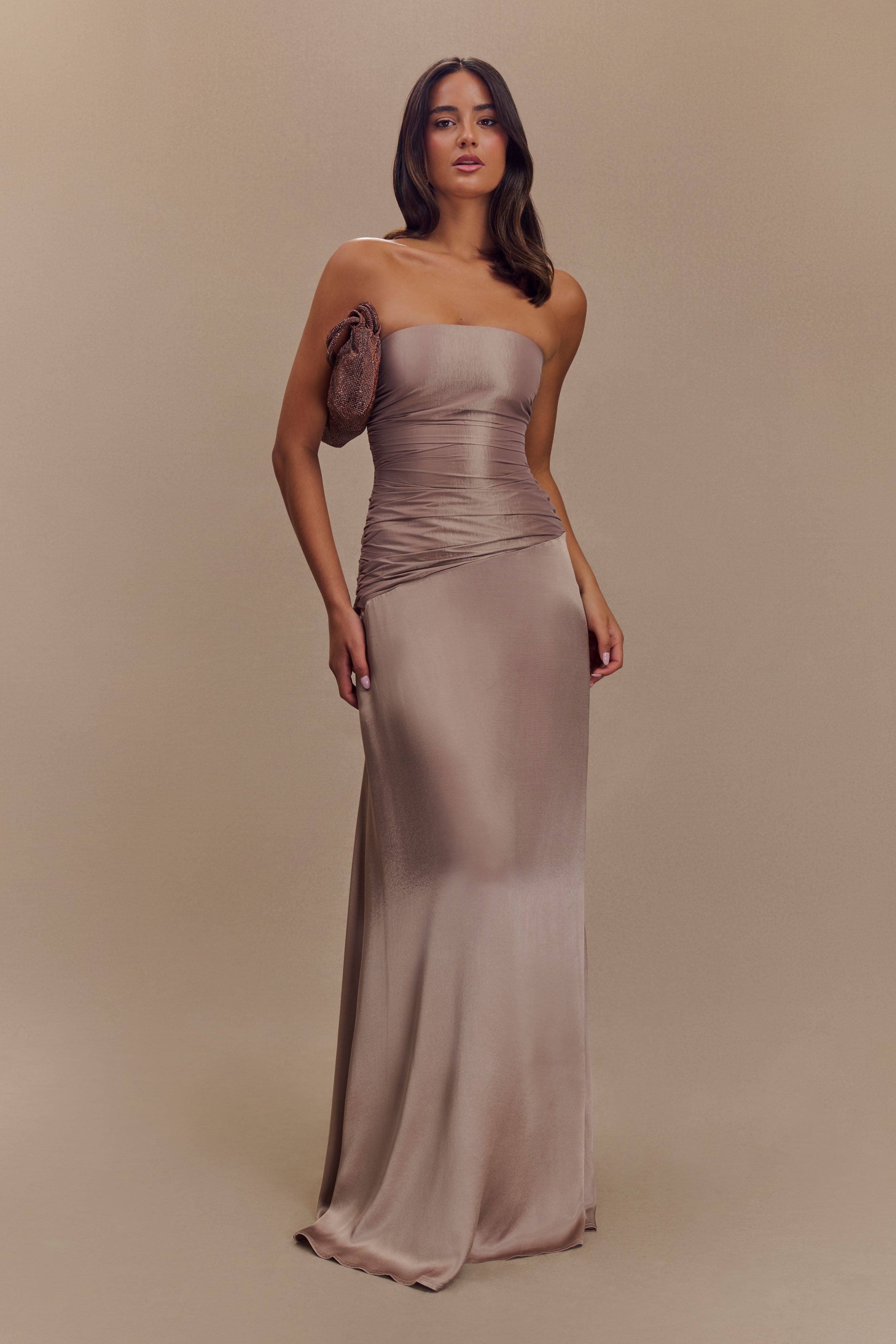 Serena Strapless Taffeta Maxi Dress - Bronze Taupe - Image 5