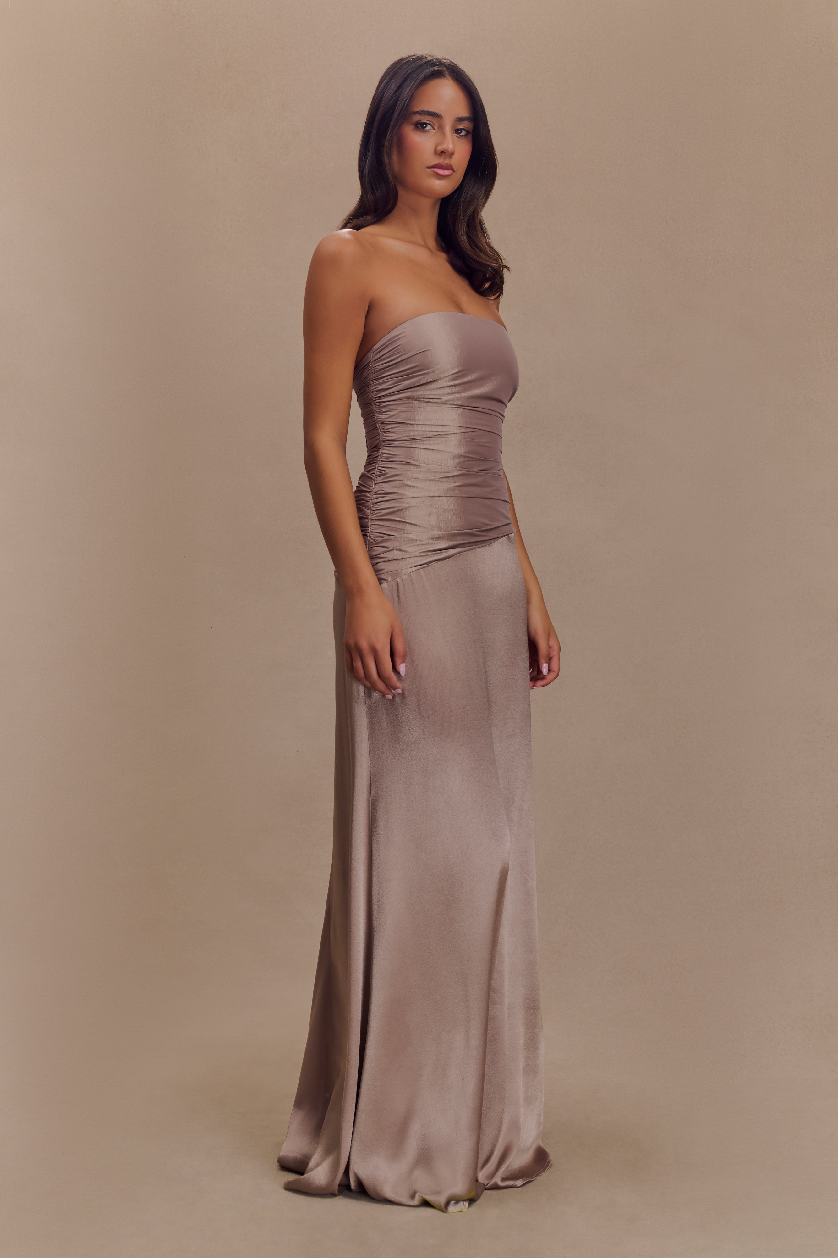 Serena Strapless Taffeta Maxi Dress - Bronze Taupe - Image 4