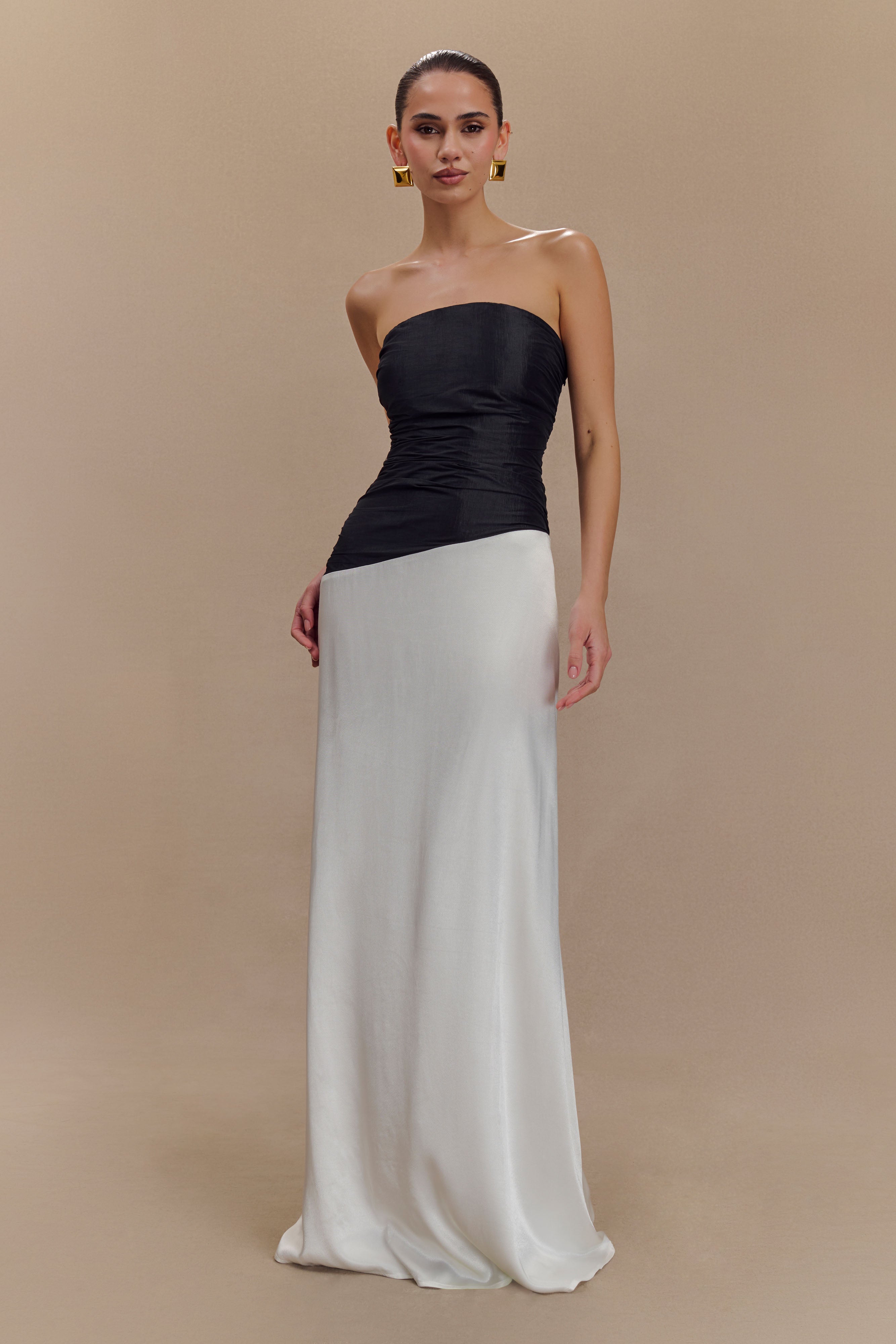 Alternative view of Serena Strapless Taffeta Maxi Dress - White/Black