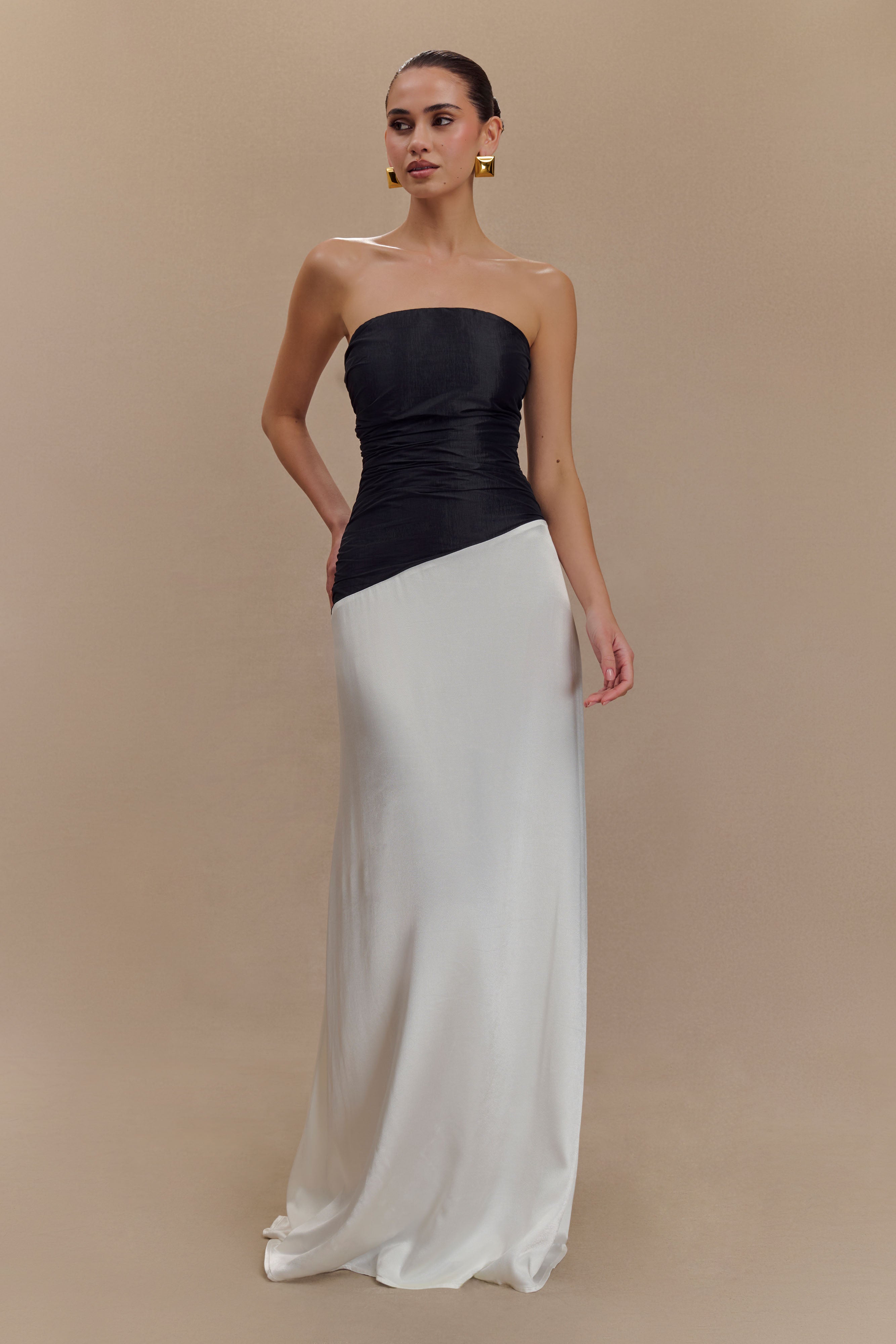 Serena Strapless Taffeta Maxi Dress - White/Black - Image 4