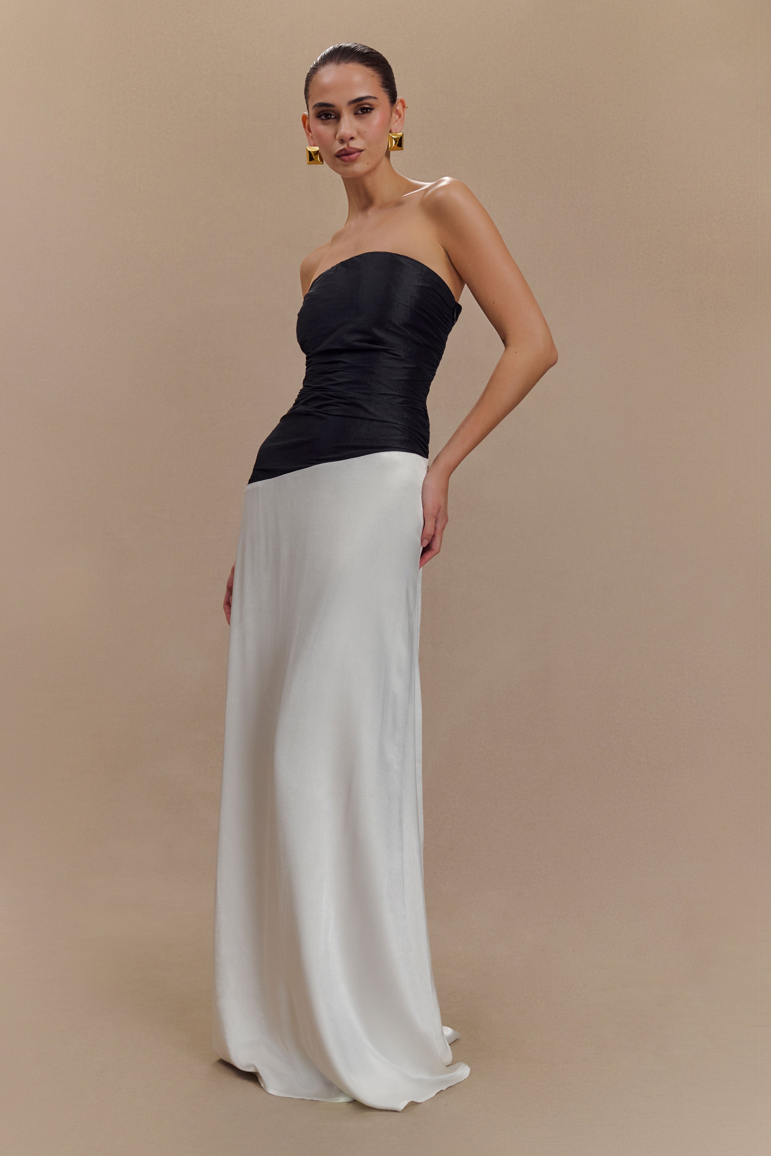 Serena Strapless Taffeta Maxi Dress - White/Black - Image 5