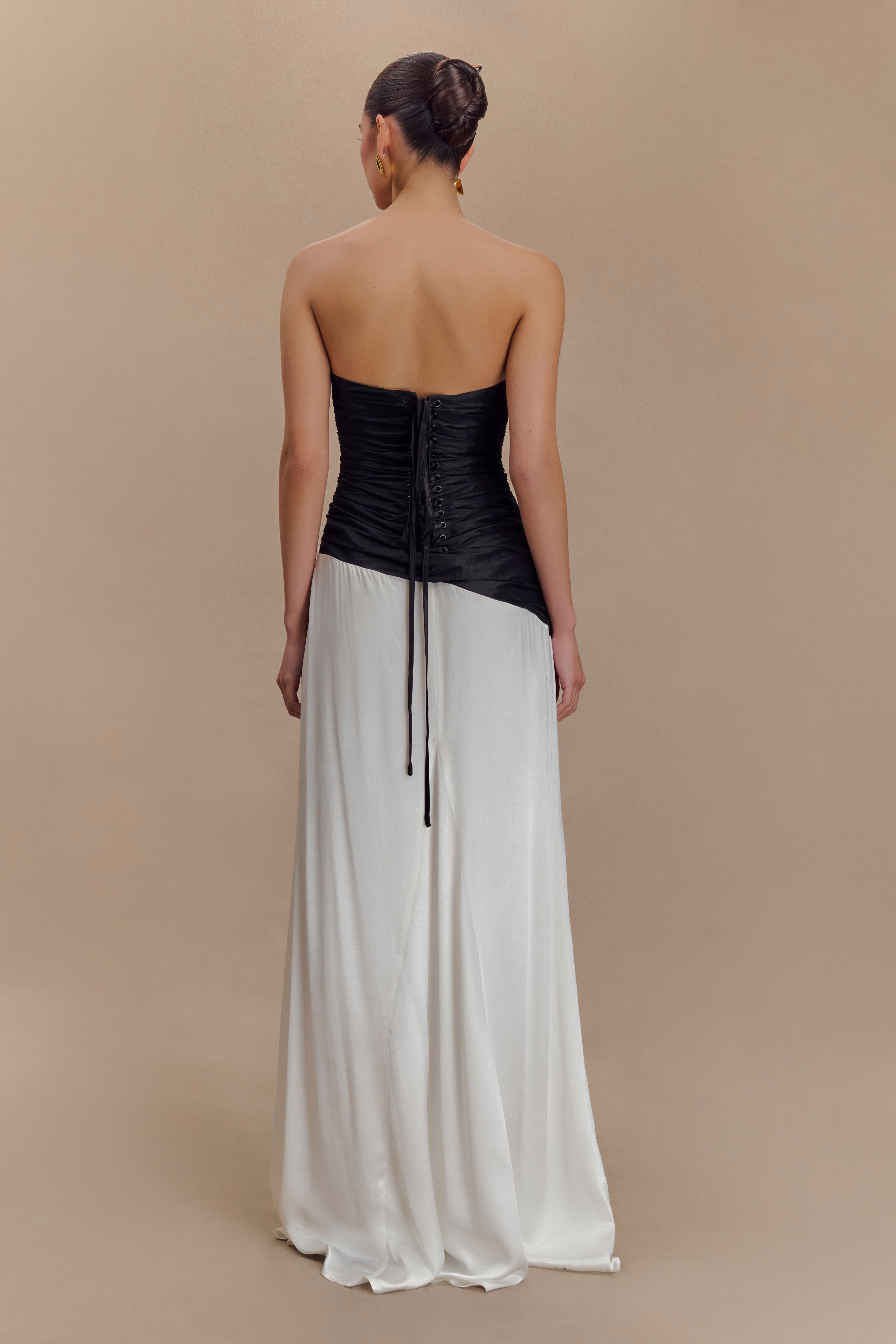 Serena Strapless Taffeta Maxi Dress - White/Black - Image 3
