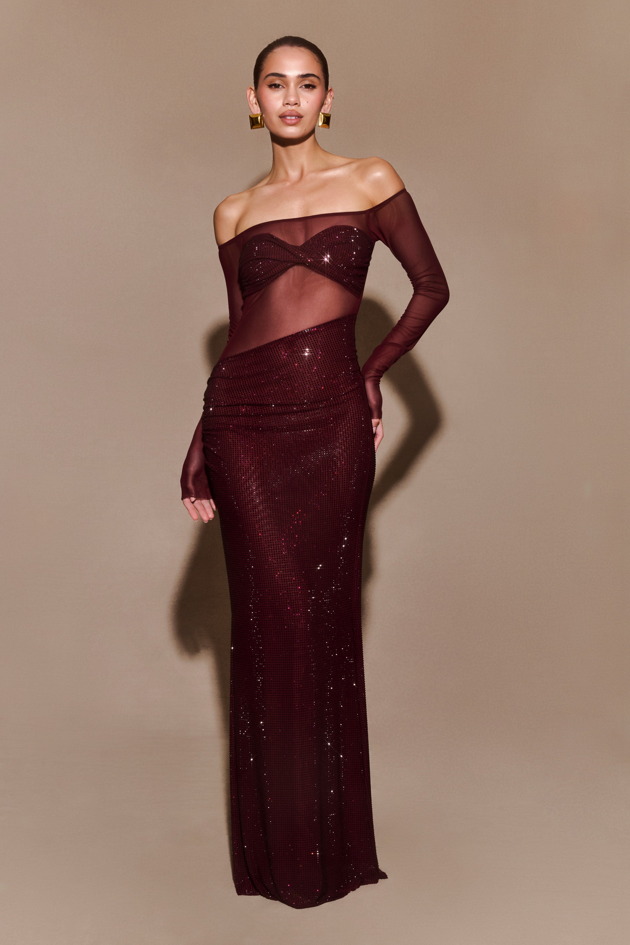Nash Diamante Off Shoulder Maxi Dress - Mahogany - Image 7