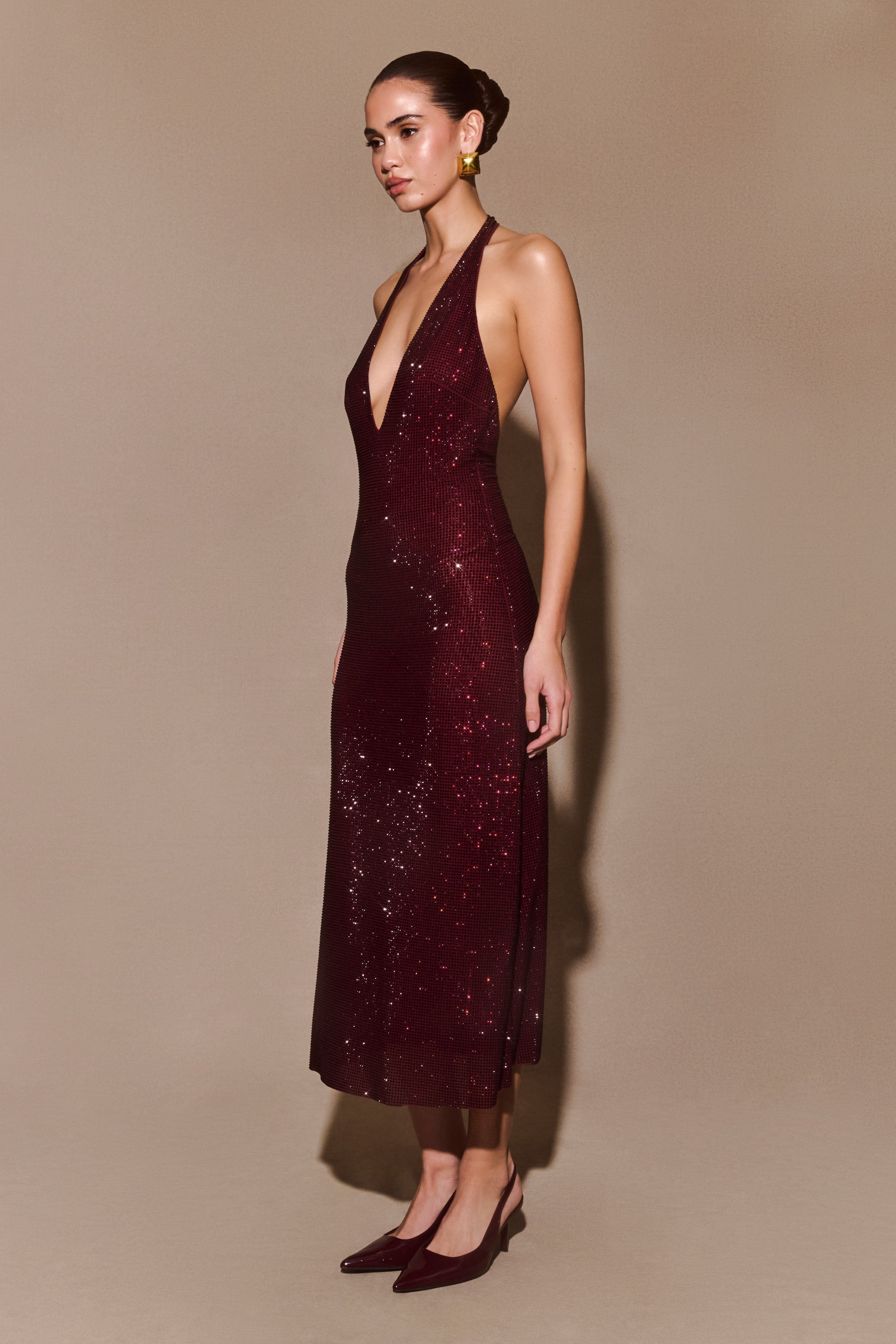 Genie Diamante Halter Midi Dress - Mahogany - Image 4