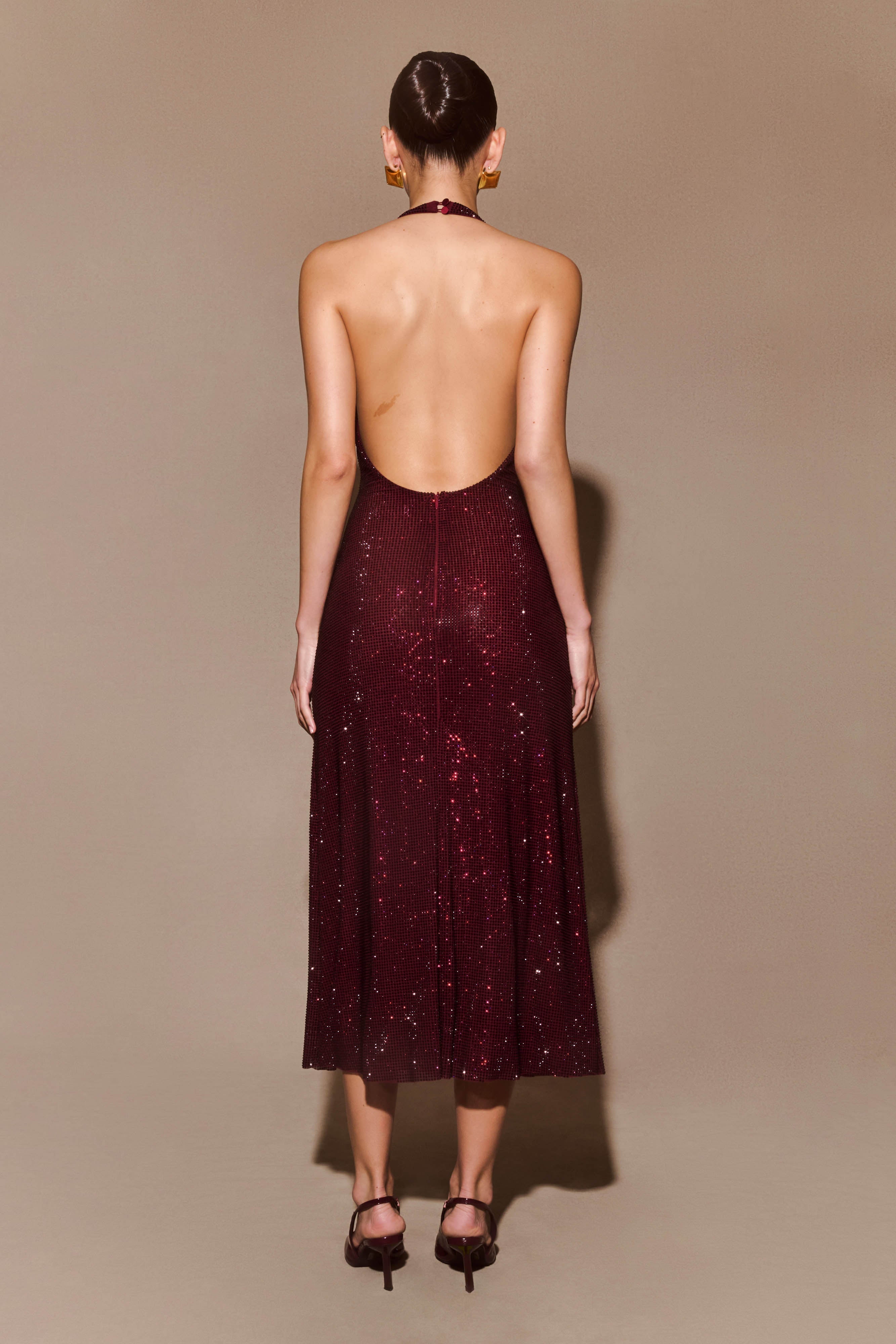 Alternative view of Genie Diamante Halter Midi Dress - Mahogany
