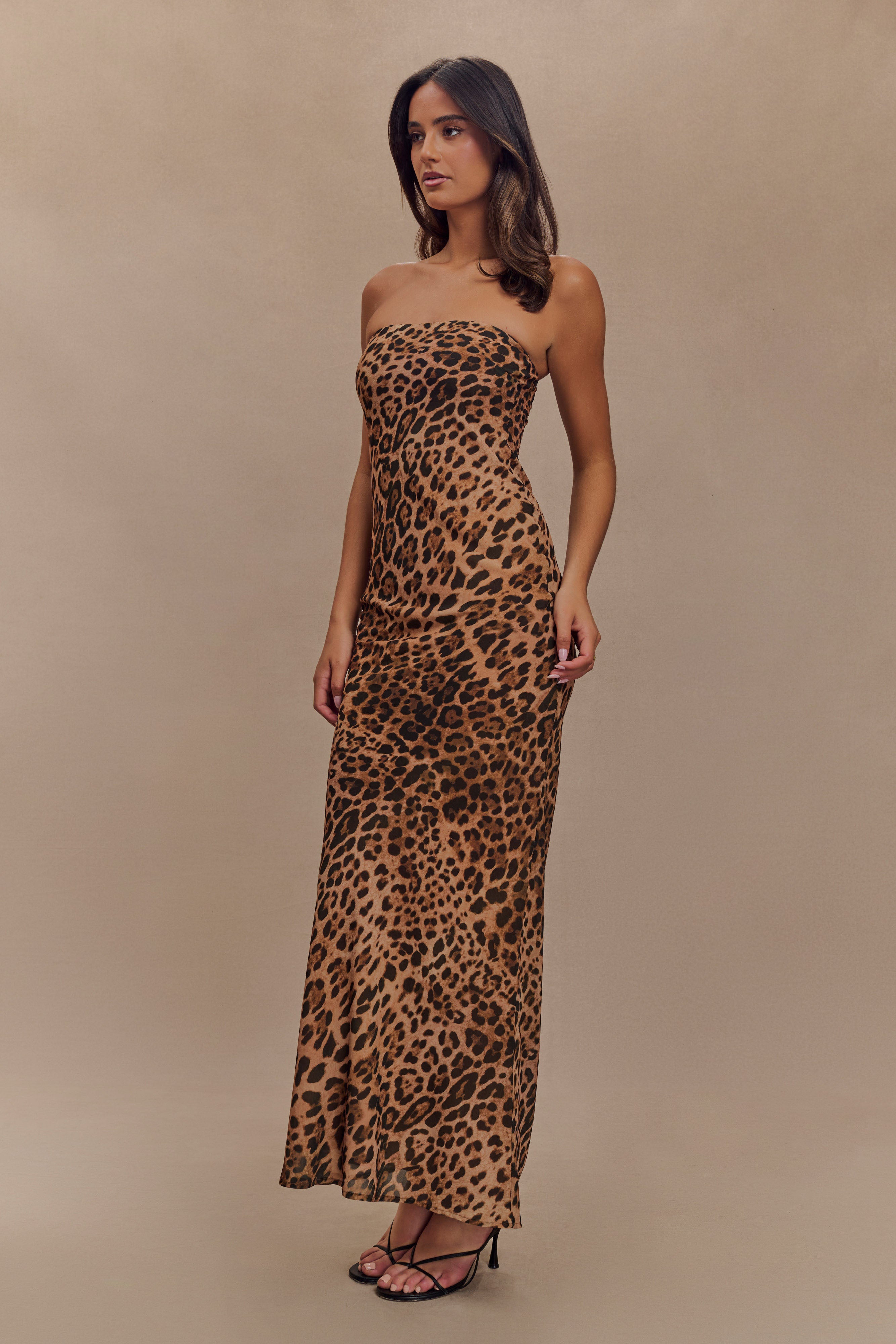 Breanna Strapless Chiffon Maxi Dress - Leopard Print - Image 3
