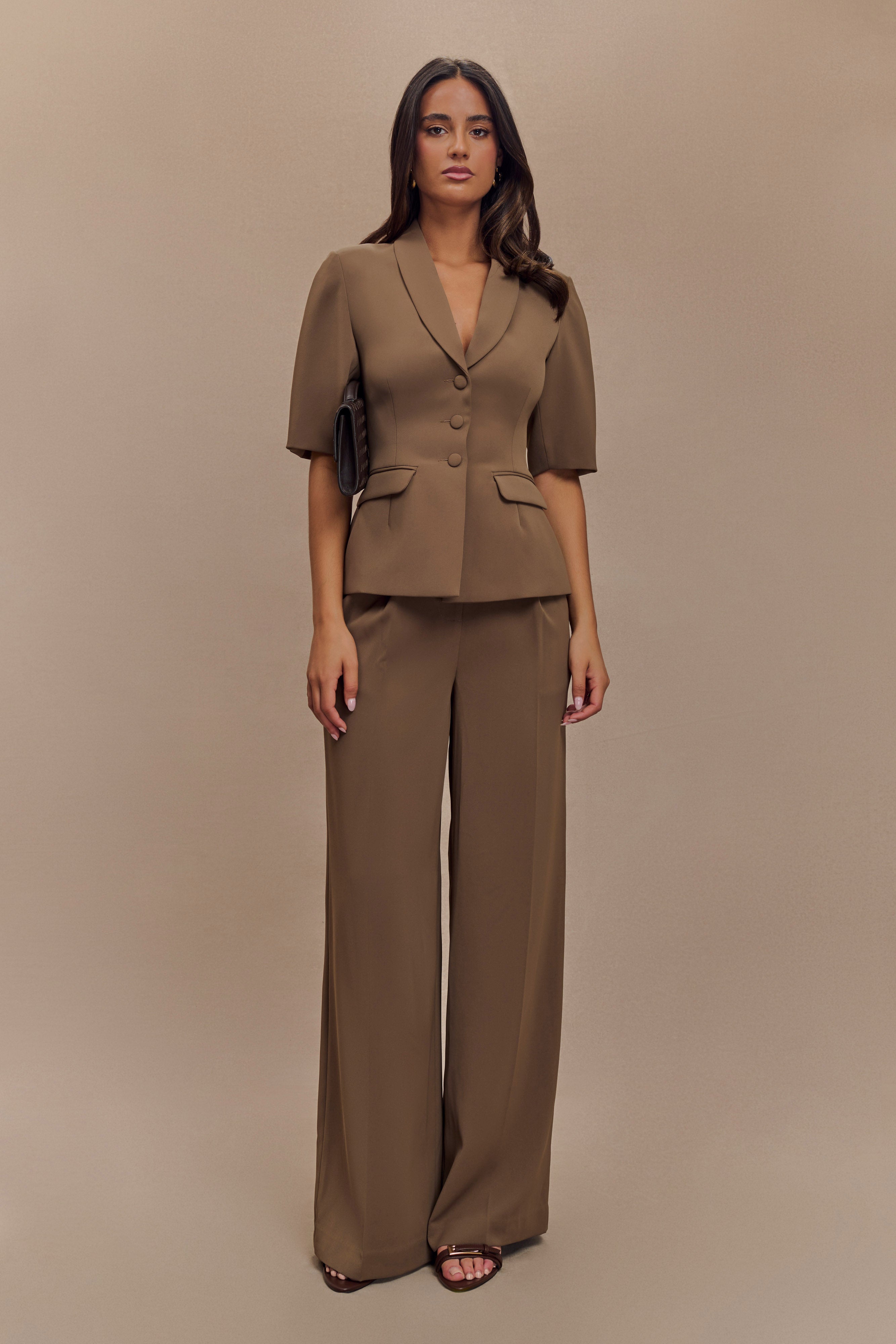 Opal Puff Sleeve Suiting Top - Cacao Brown - Image 6