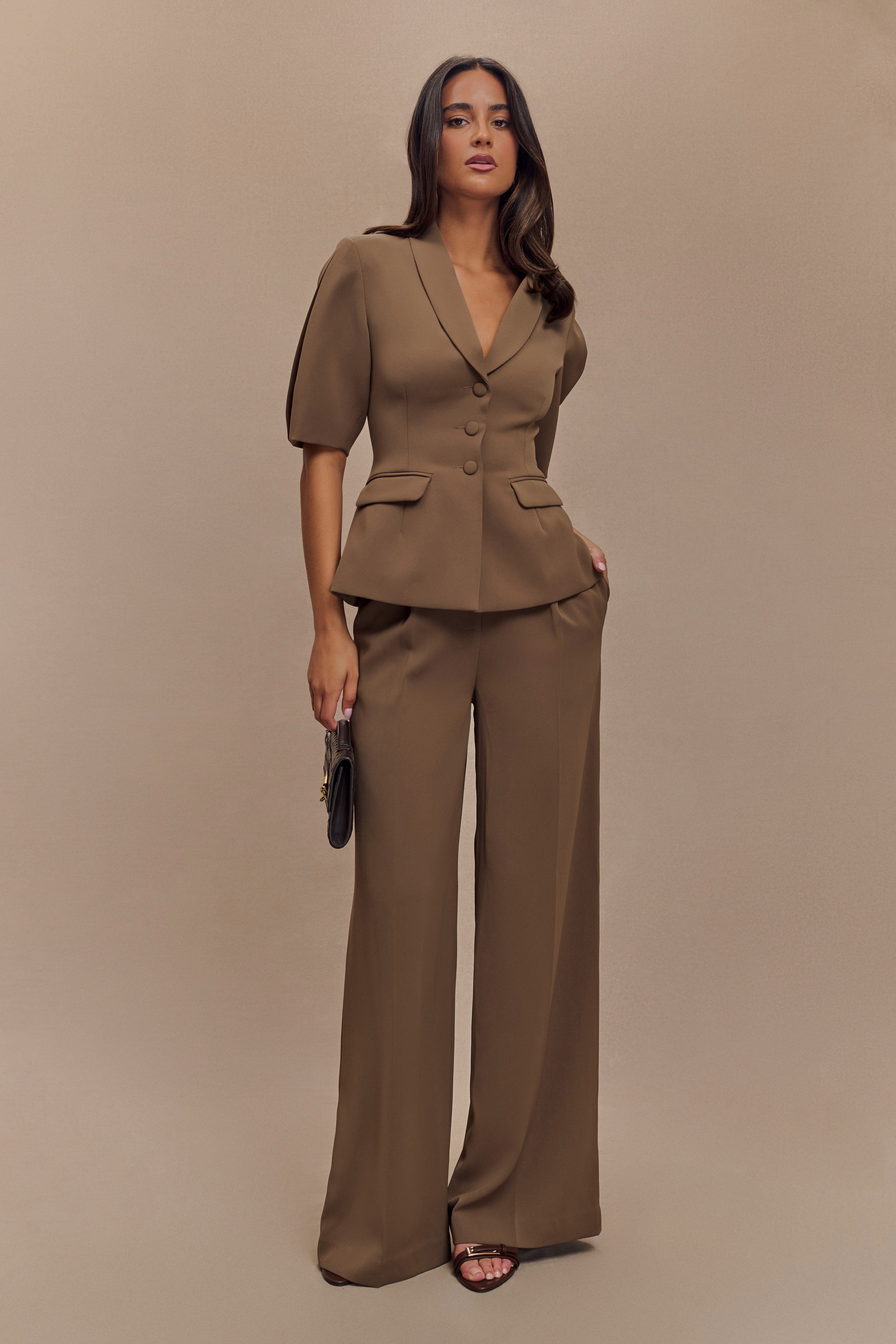 Faith Suiting Wide Leg Pant - Cacao Brown - Image 7