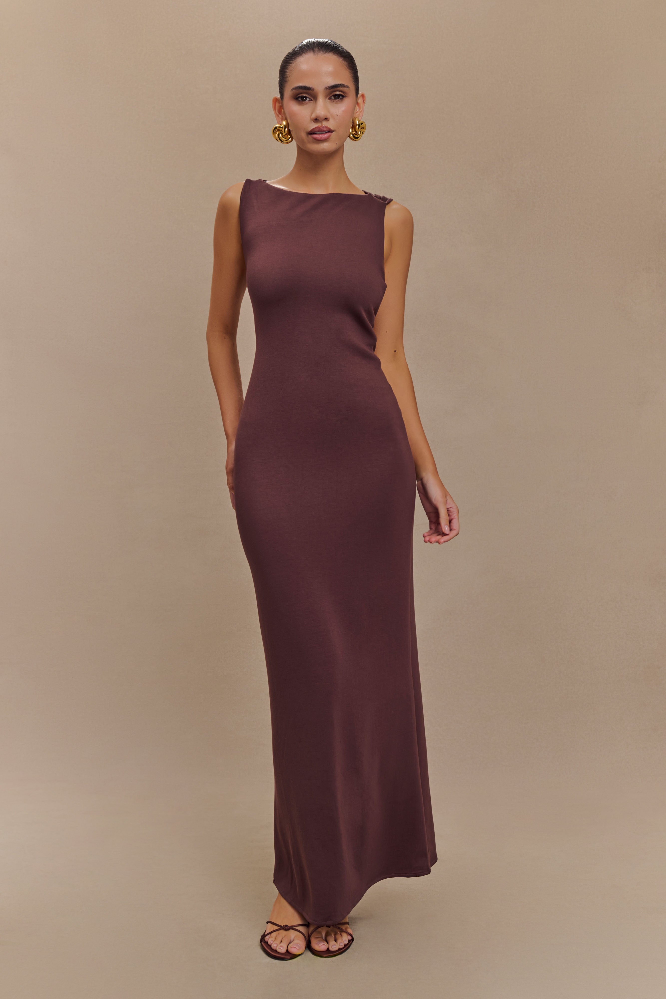 Alternative view of Catelyn Asymmetrical Scuba Jersey Midi Dress - Cacao Brown