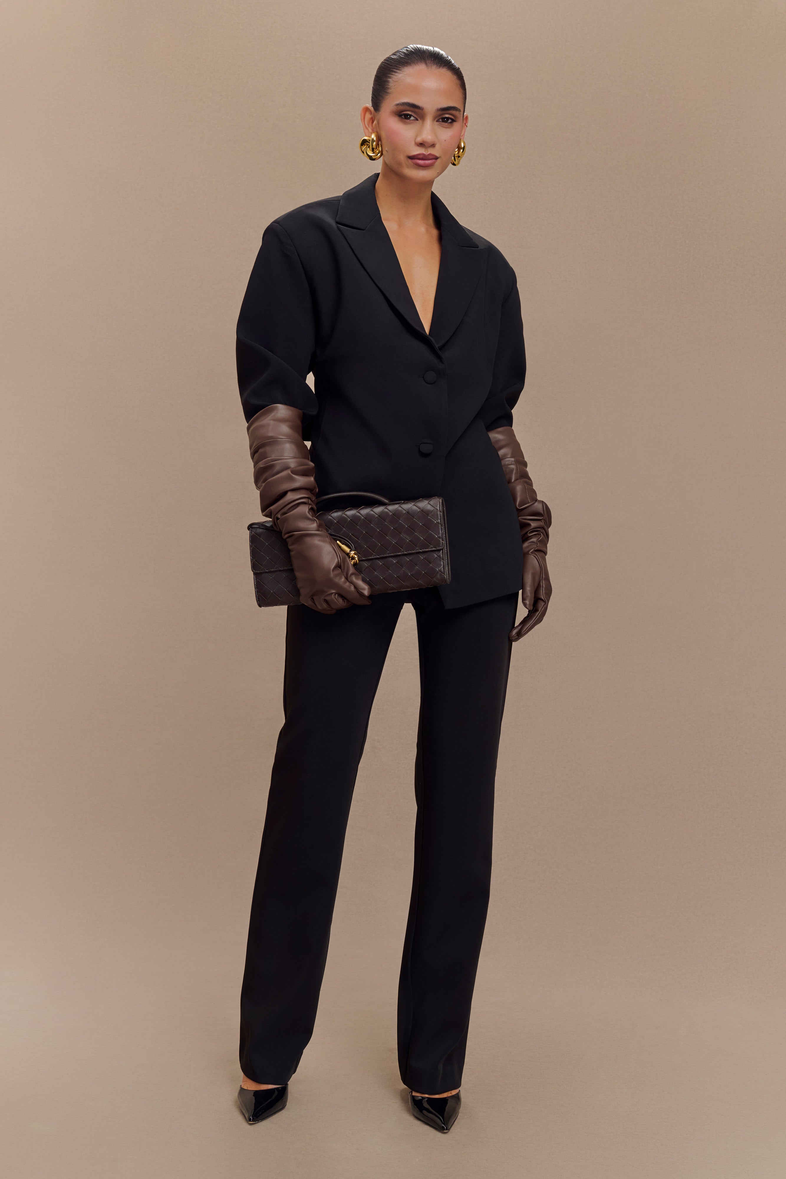 Alternative view of Jasper Faux Leather Elbow Length Gloves - Dark Chocolate