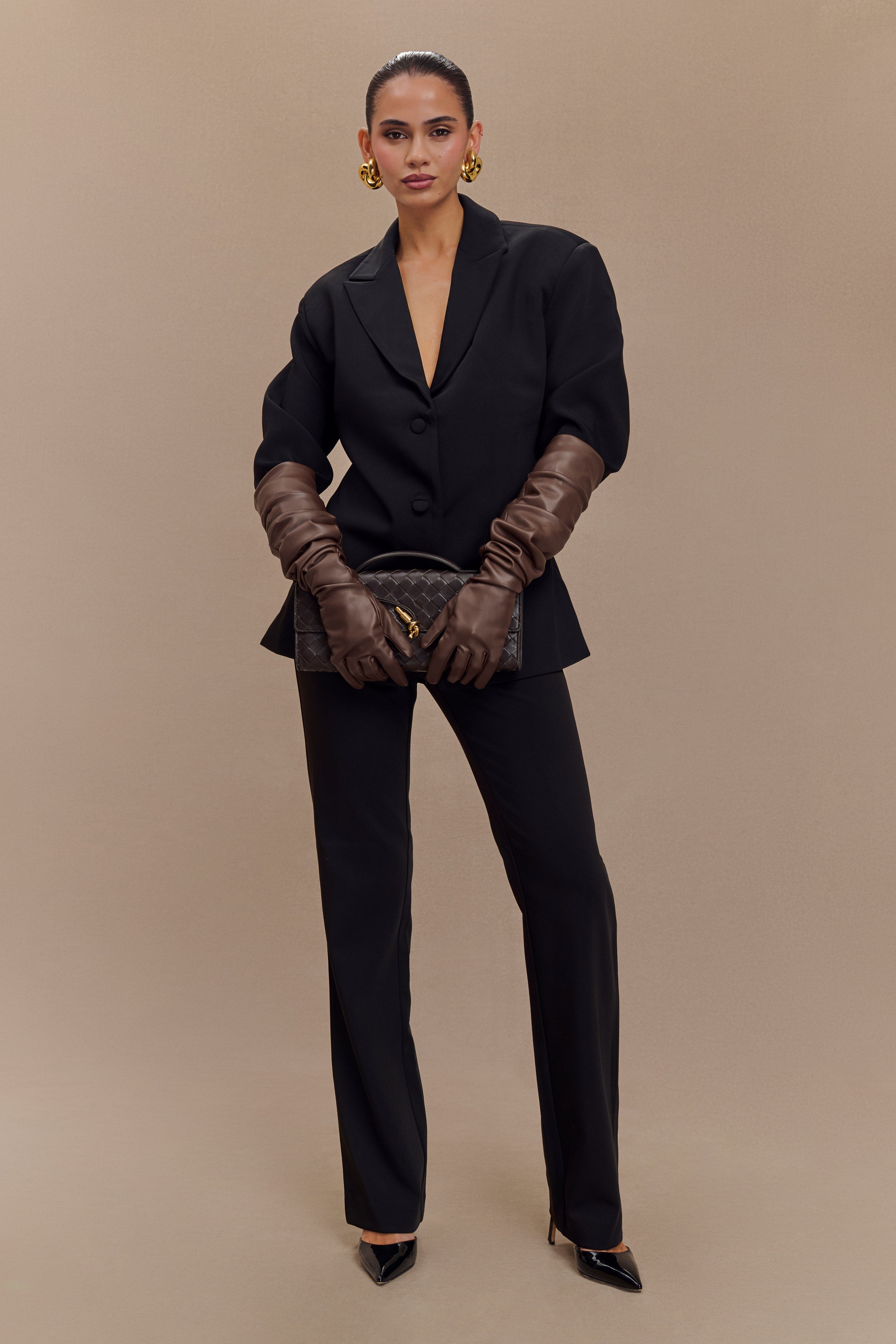 Jasper Faux Leather Elbow Length Gloves - Dark Chocolate - Image 5