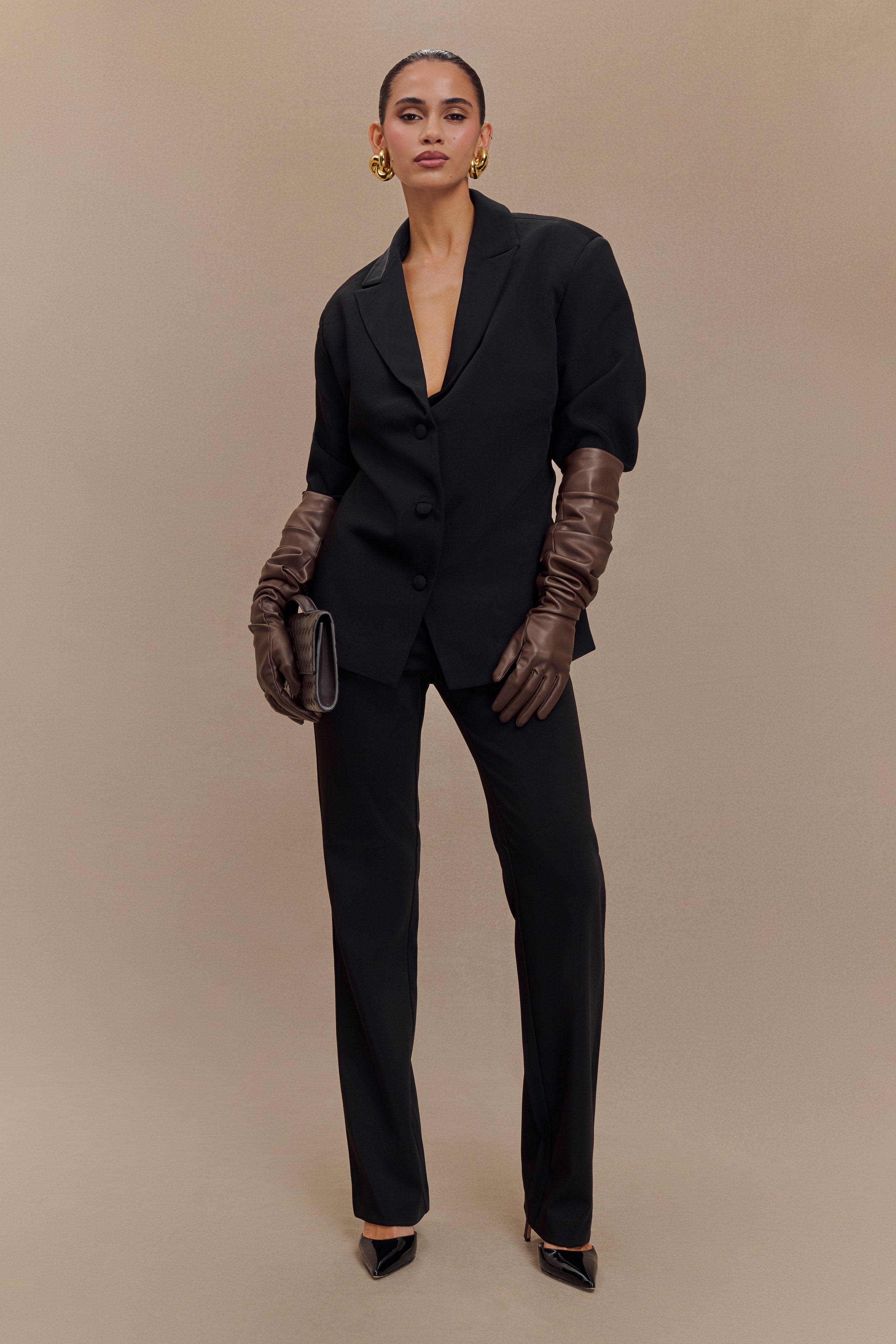 Jasper Faux Leather Elbow Length Gloves - Dark Chocolate - Image 4