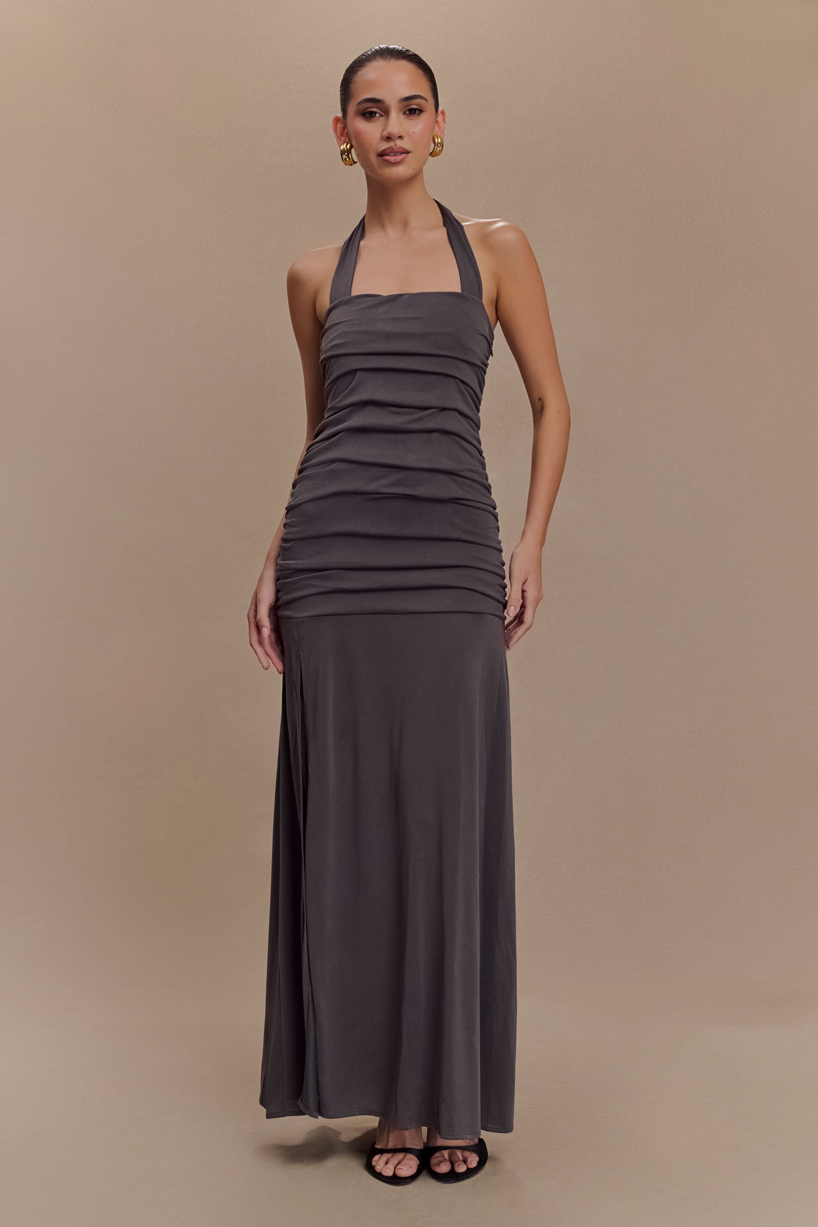 Bentley Peached Jersey Halter Maxi Dress - Charcoal - Image 5