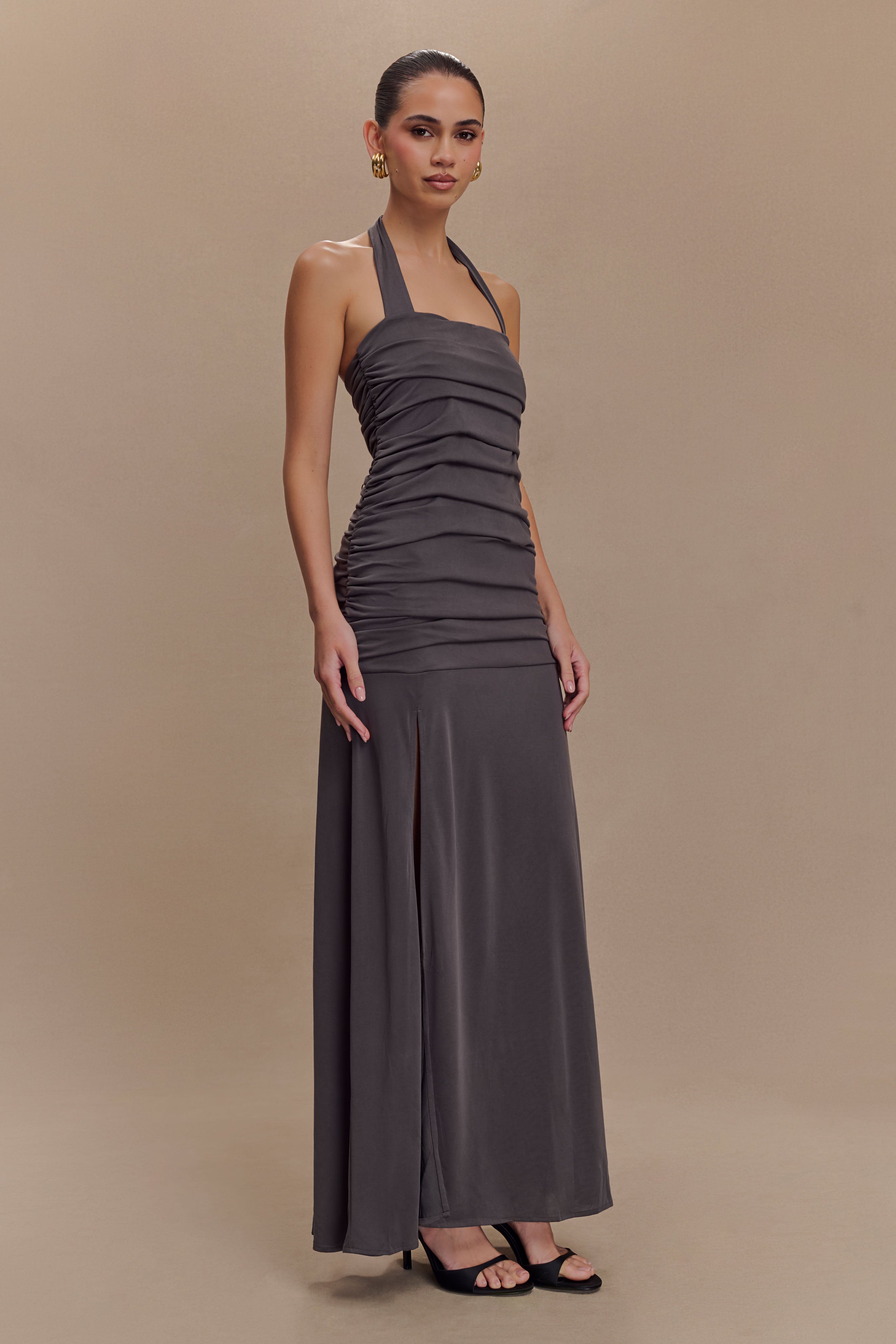 Bentley Peached Jersey Halter Maxi Dress - Charcoal - Image 4