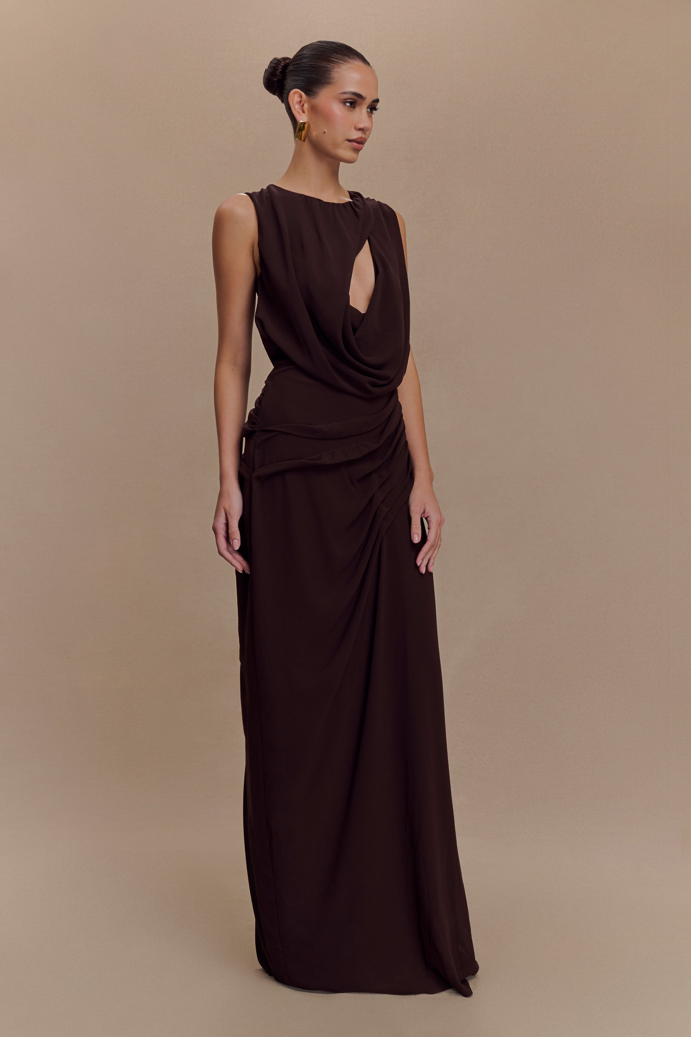 Oria Chiffon Maxi Dress - Cacao Brown - Image 4