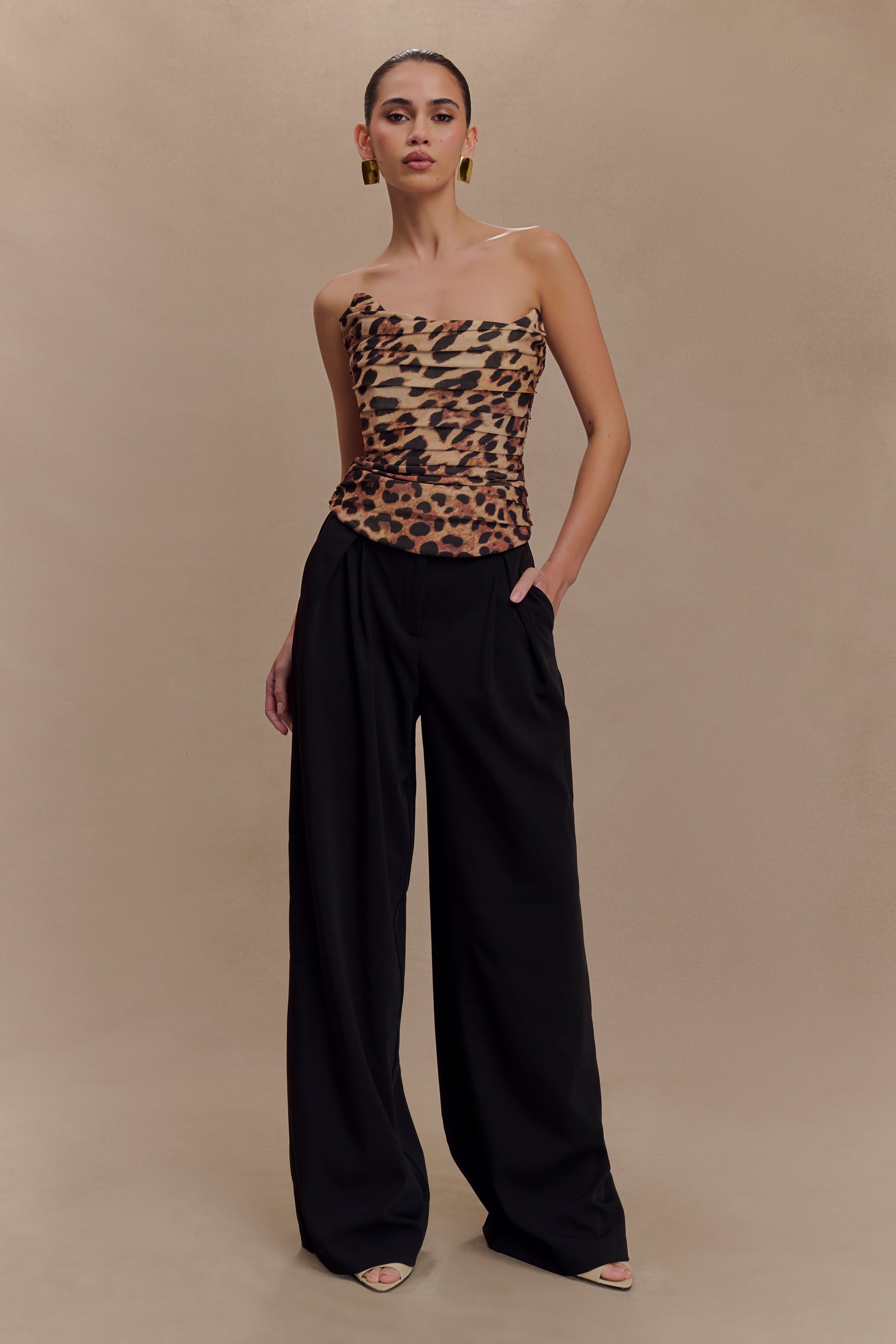 Jacqueline Pleated Wide Leg Pants - Black - Image 5