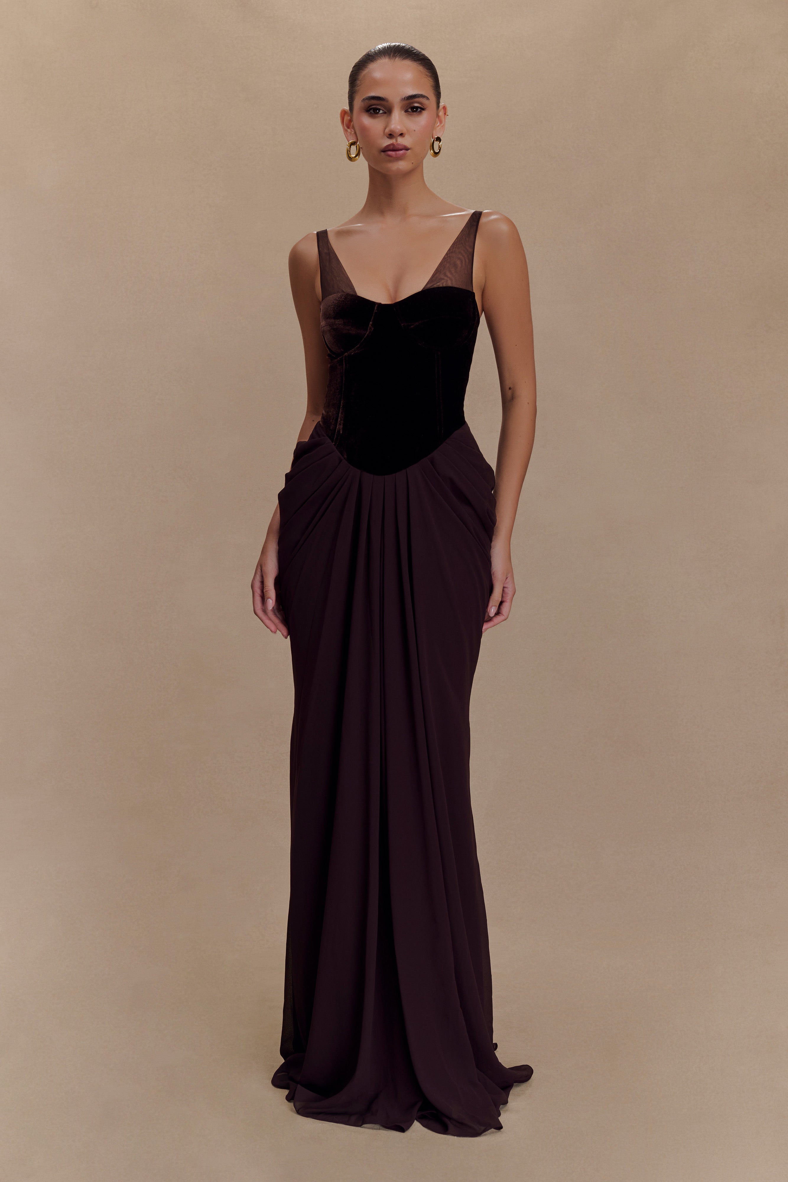 Roxanne Velvet Corset Maxi Dress - Cacao Brown - Image 5