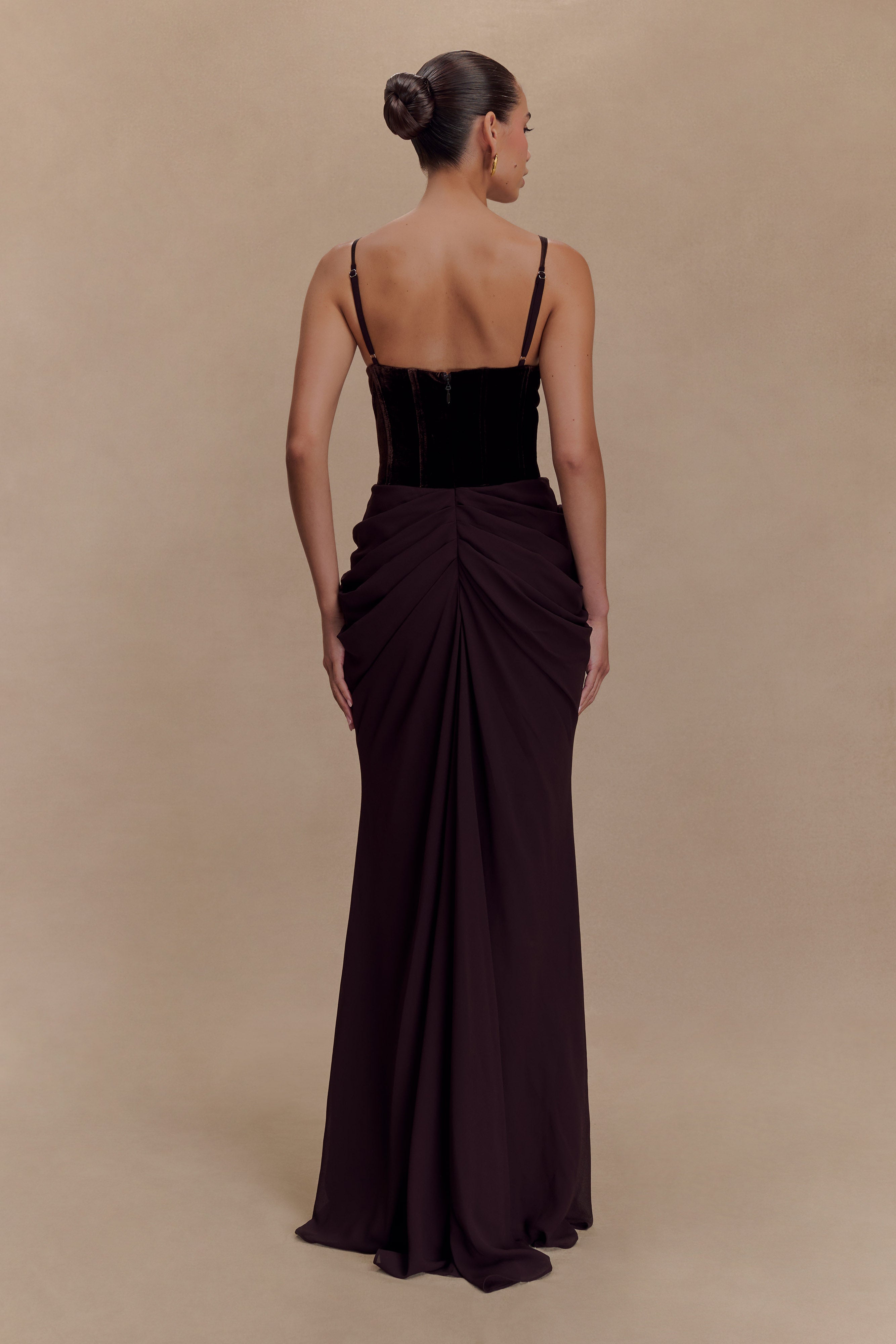Roxanne Velvet Corset Maxi Dress - Cacao Brown - Image 2