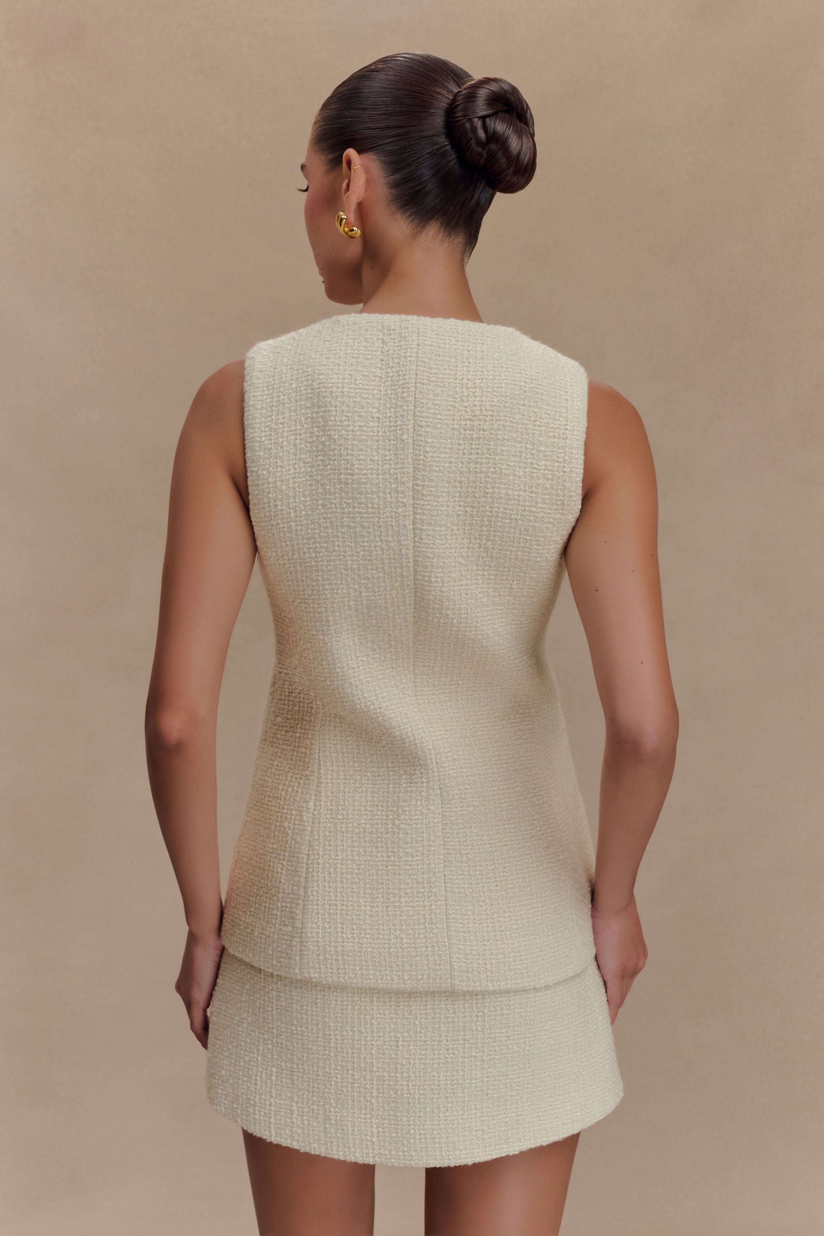 Camilla Boucle Sleeveless Vest - Ivory - Image 3