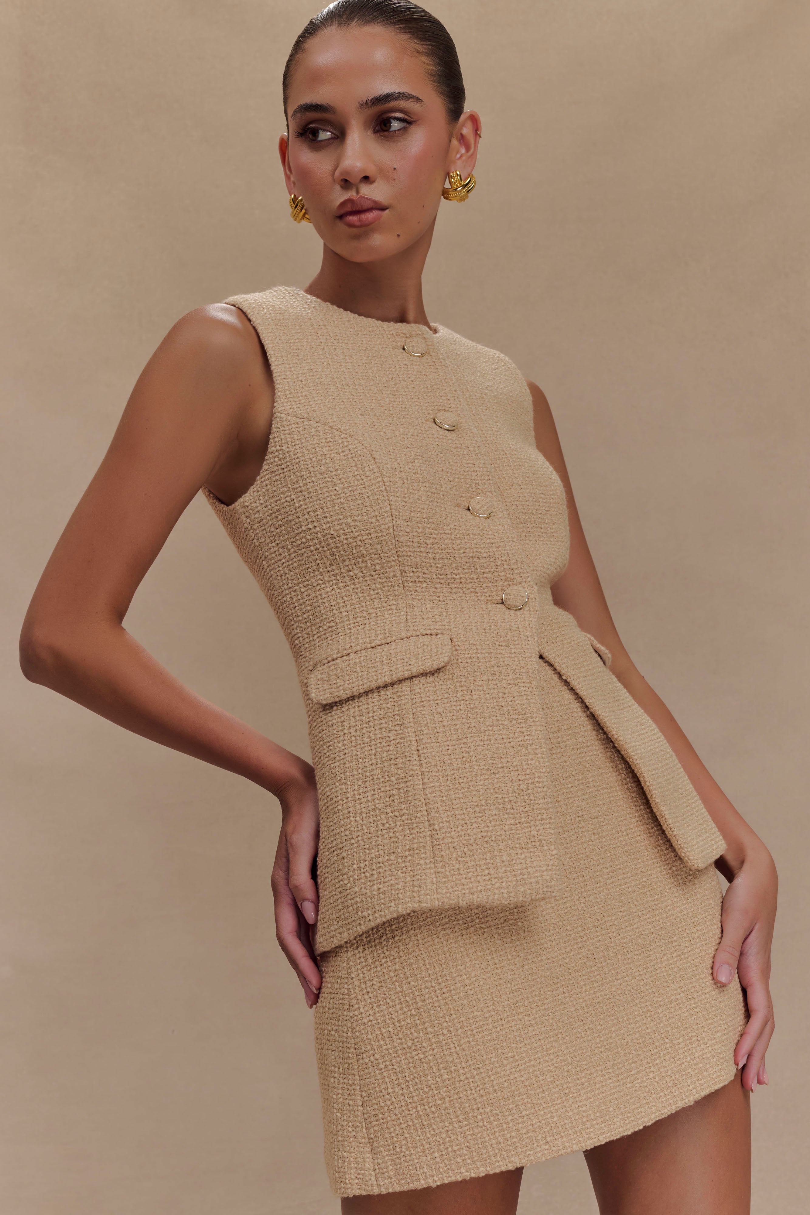 Camilla Boucle Sleeveless Vest - Light Taupe - Image 3