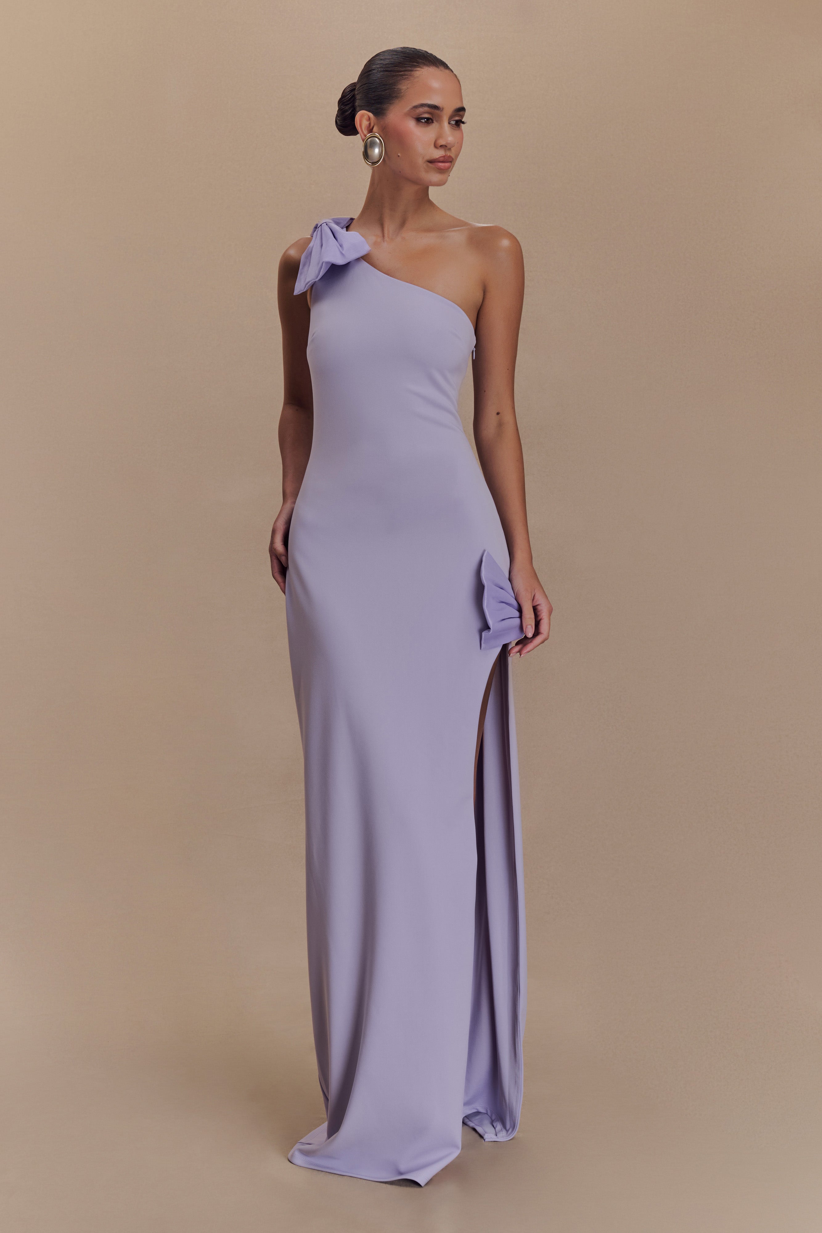 Hallie One Shoulder Bow Maxi Dress - Lilac - Image 5