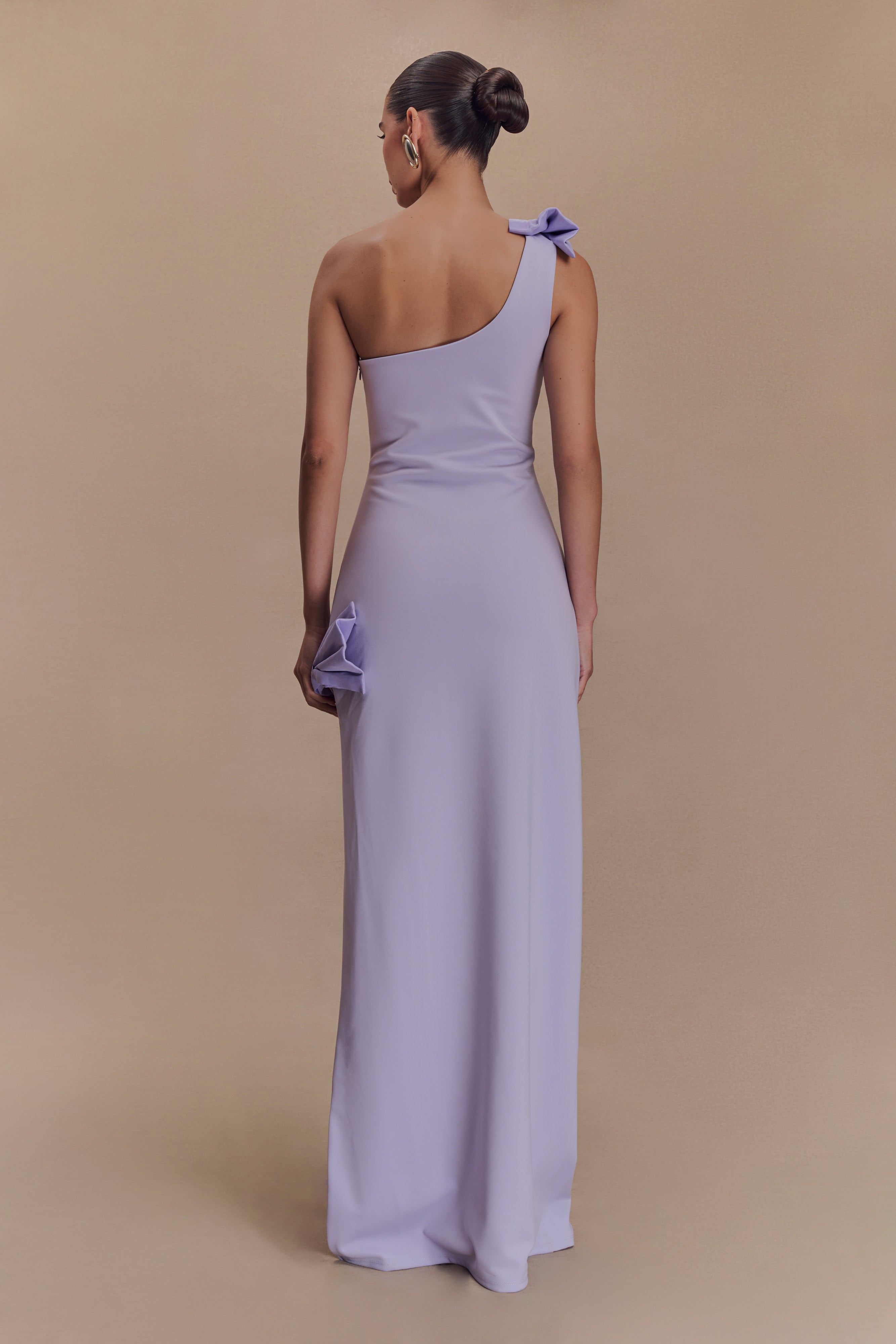 Hallie One Shoulder Bow Maxi Dress - Lilac - Image 2