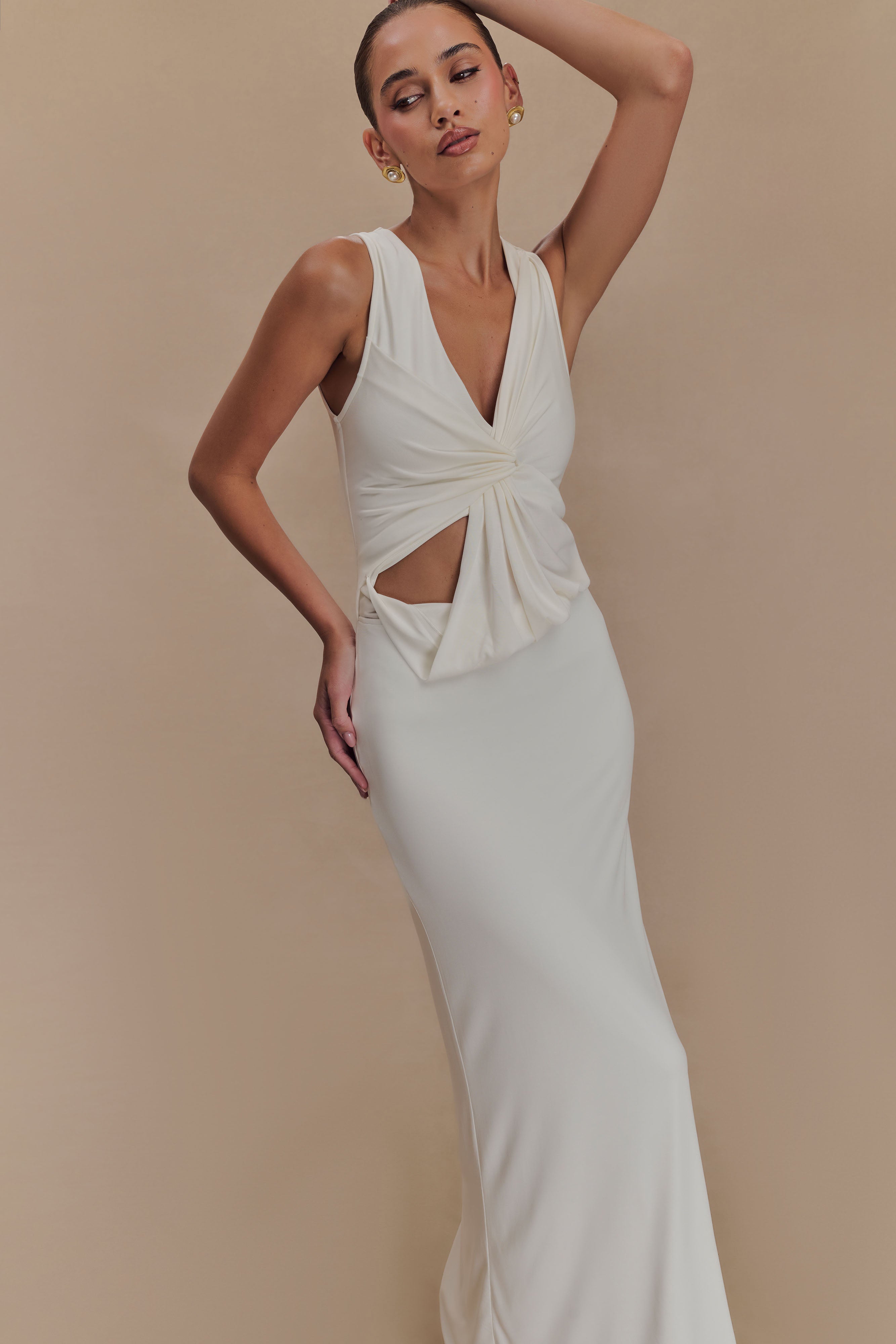 Kassidy Peached Jersey Maxi Dress - Ivory - Image 3