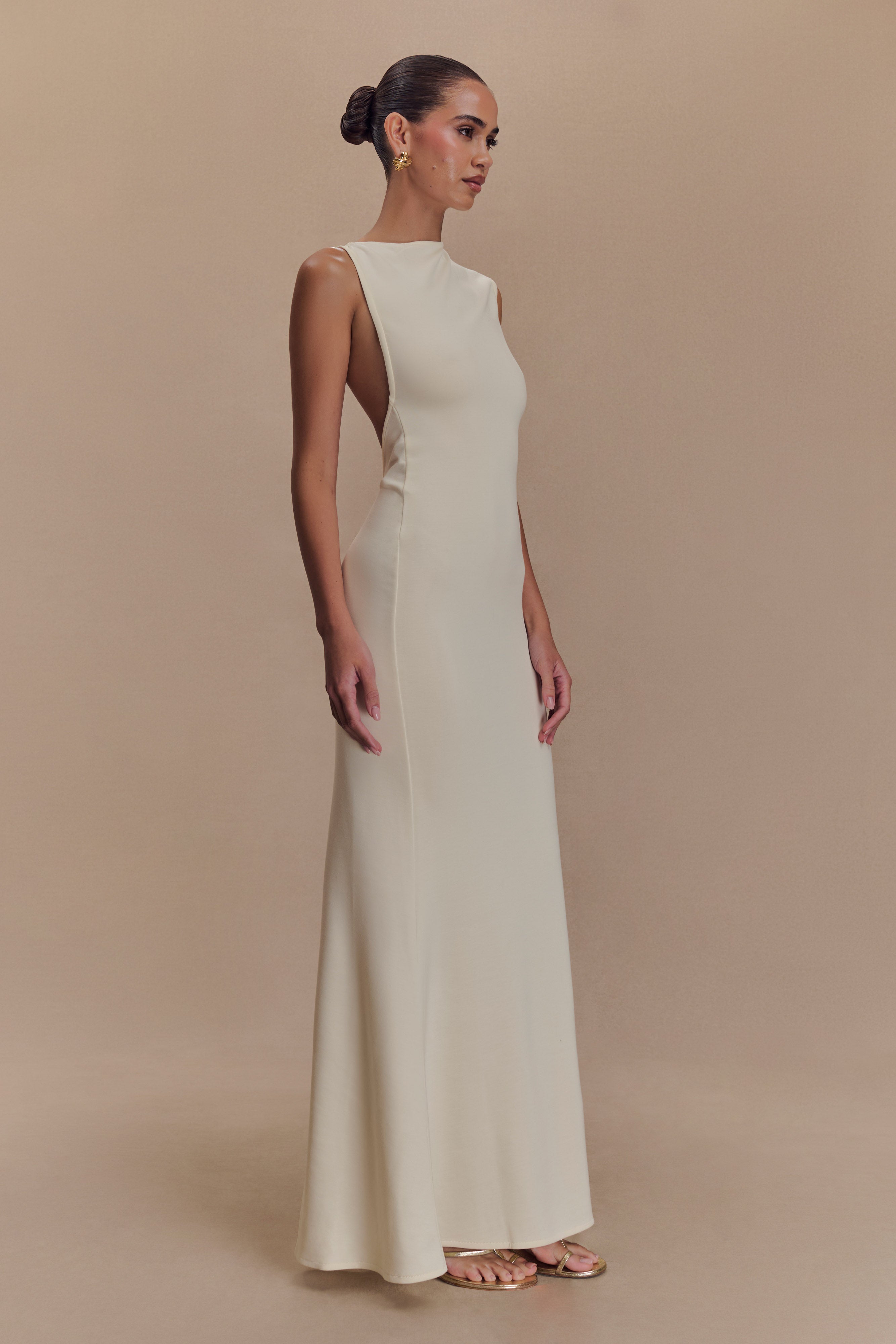 Katerina Scuba Jersey Cut Out Maxi Dress - Ivory - Image 4